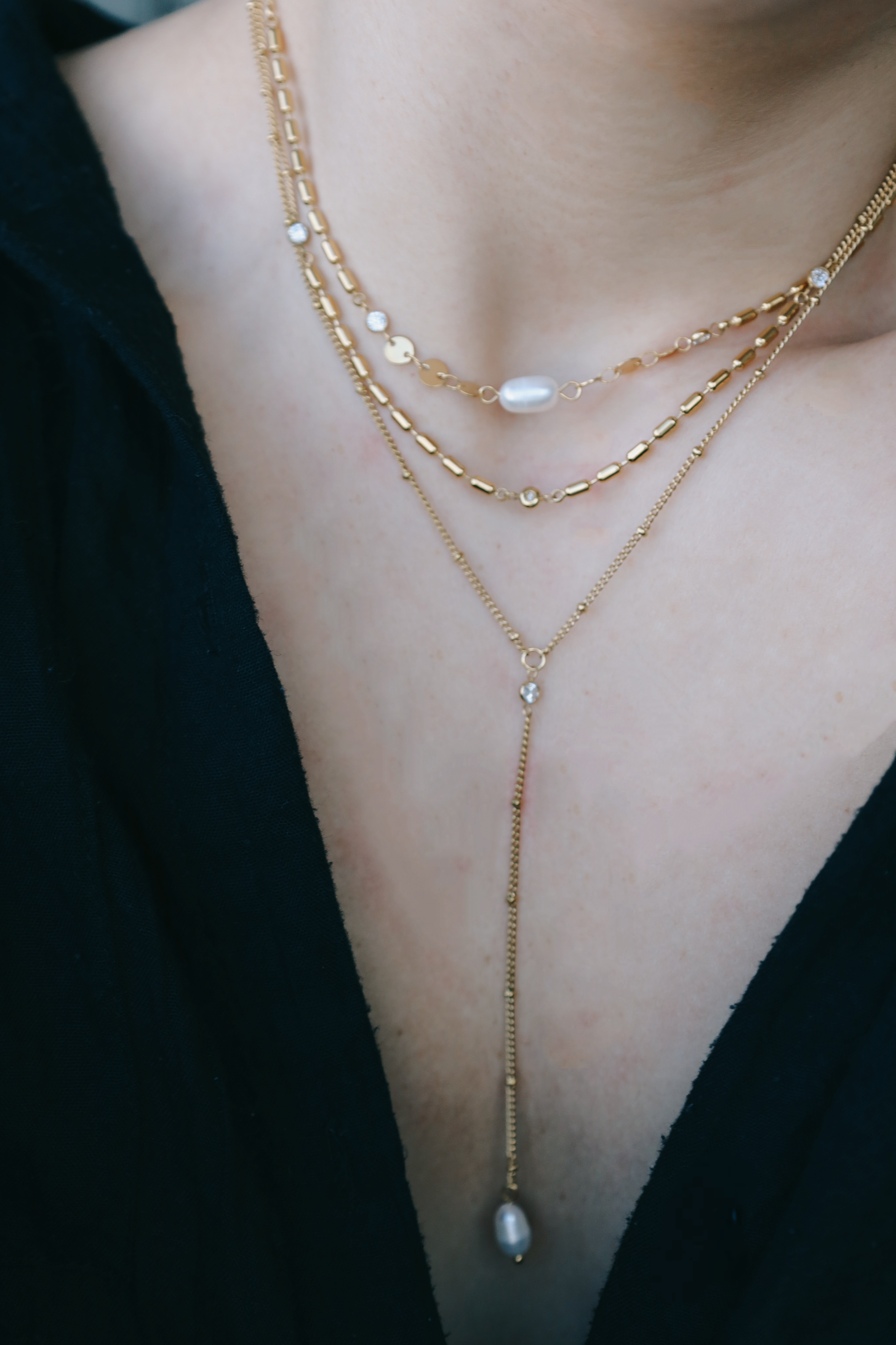 Layered Pearl Y Necklace
