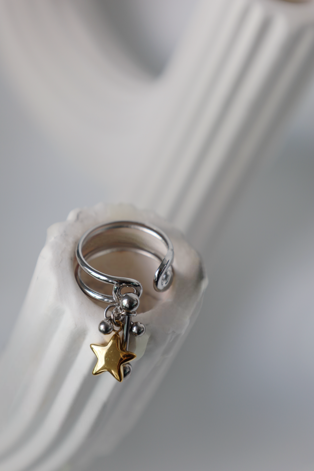 Star Charm Open Ring ,Two Tone