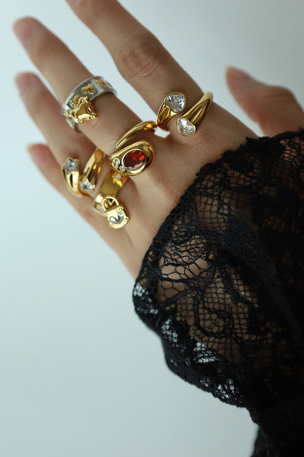 Multi Heart Charm Open Ring, Two Tone