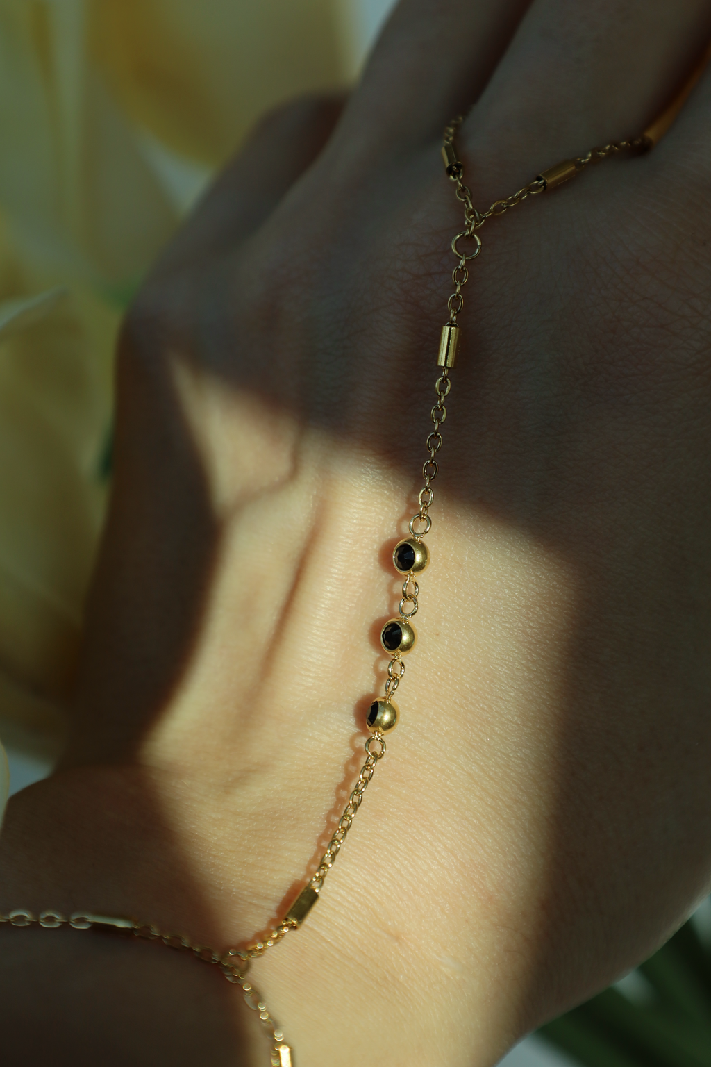 Minimal Black Bead Hand Chain Bracelet