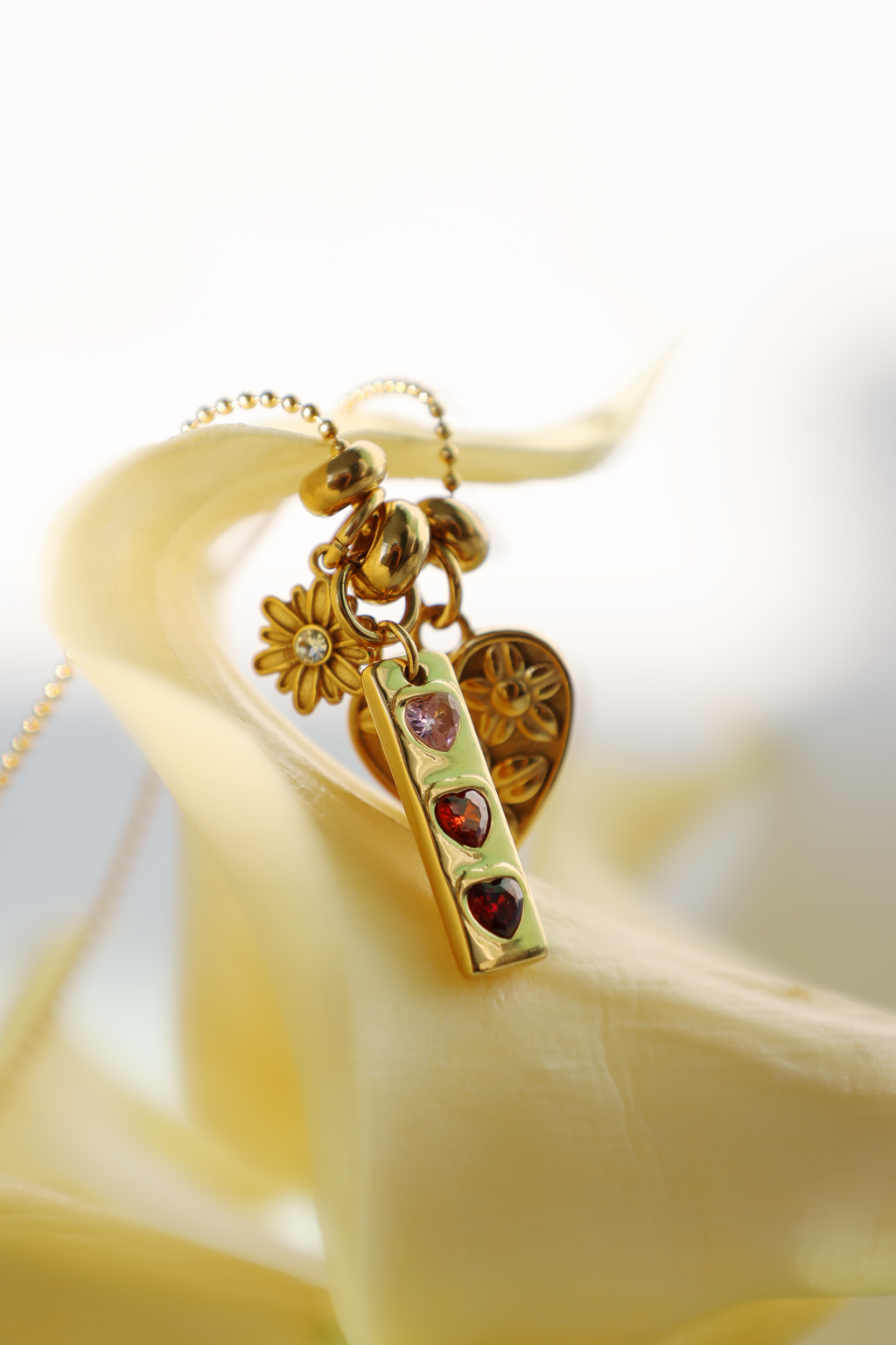 Heart Charm Cluster Necklace