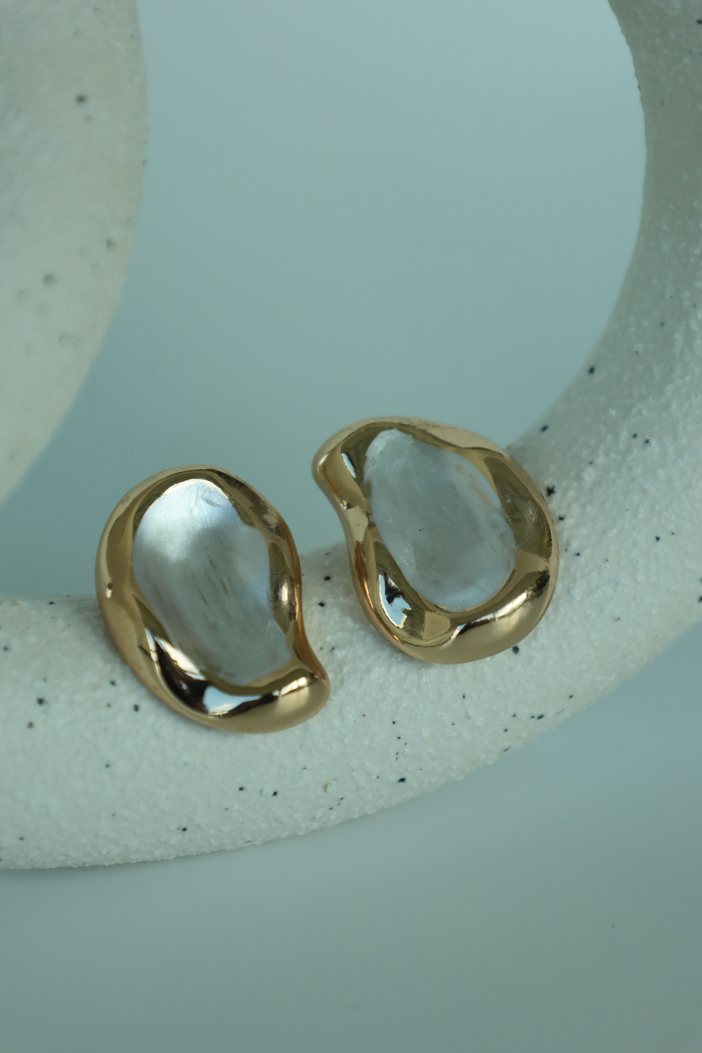Silver organic shape stud earring