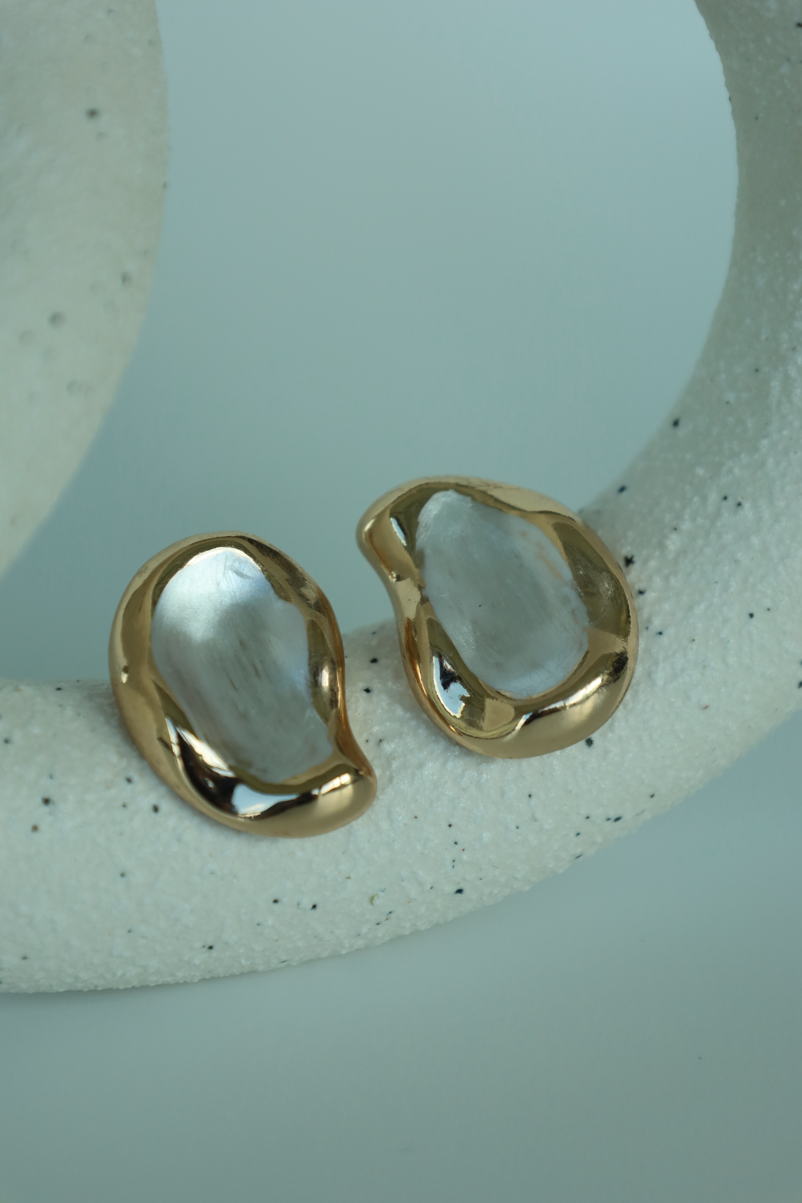 Silver organic shape stud earring