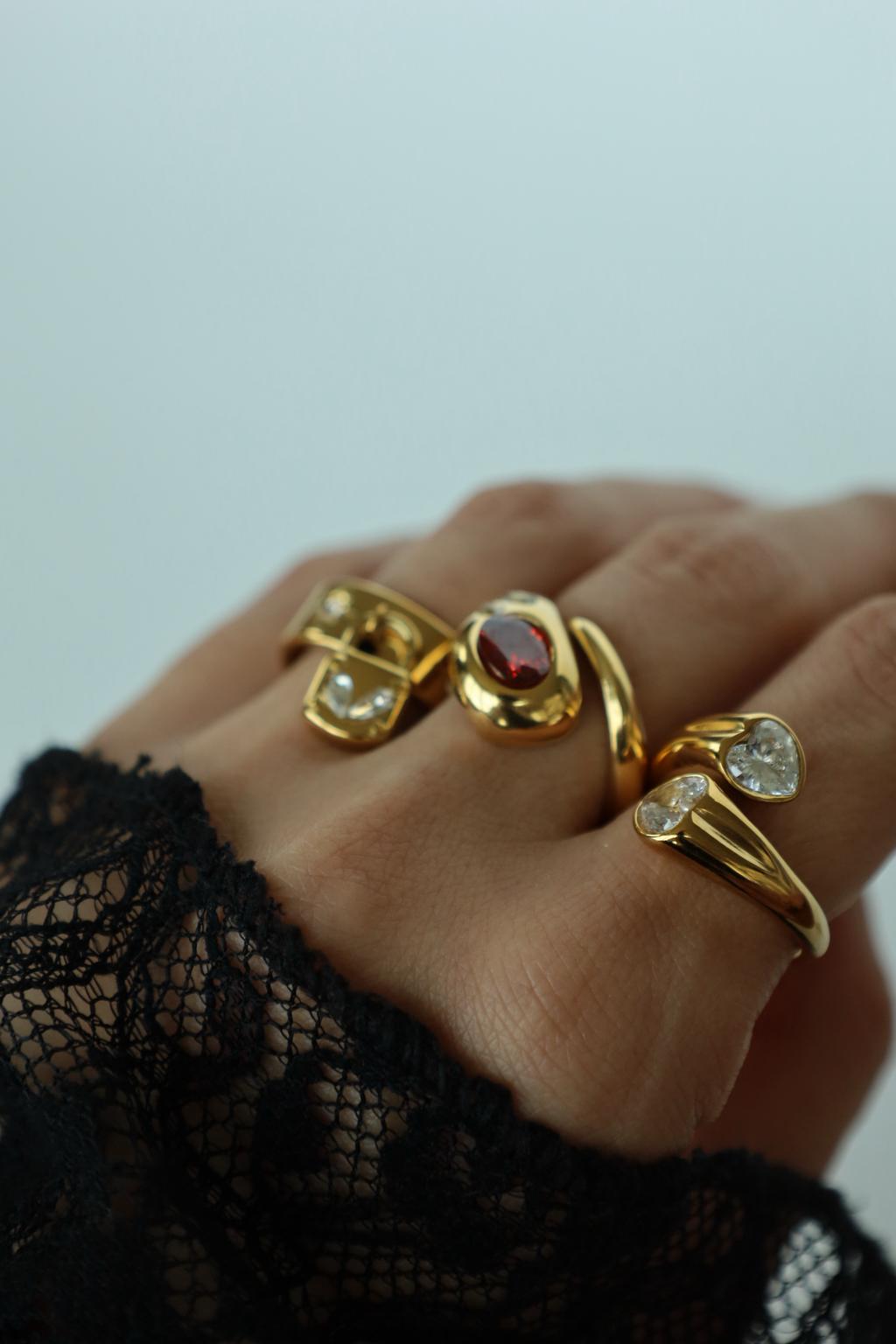 Double Heart Crystal Open Ring