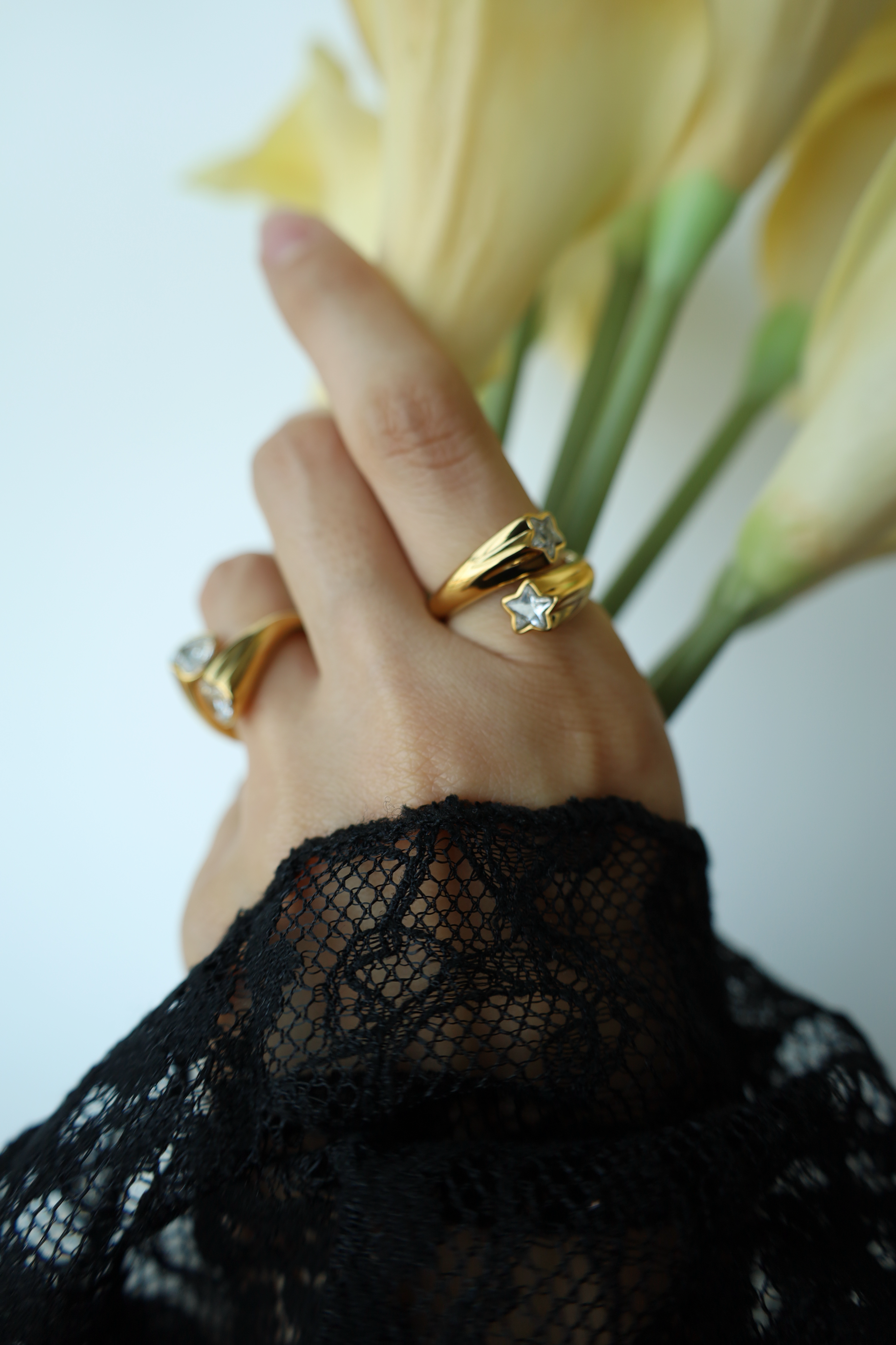 Double Star Crystal Open Ring