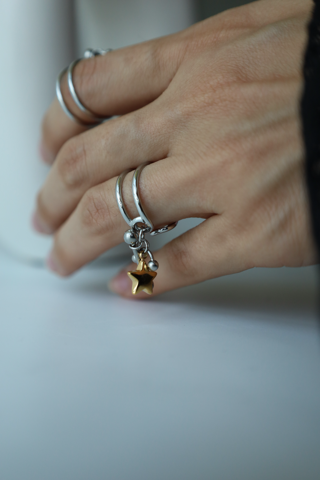 Star Charm Open Ring ,Two Tone