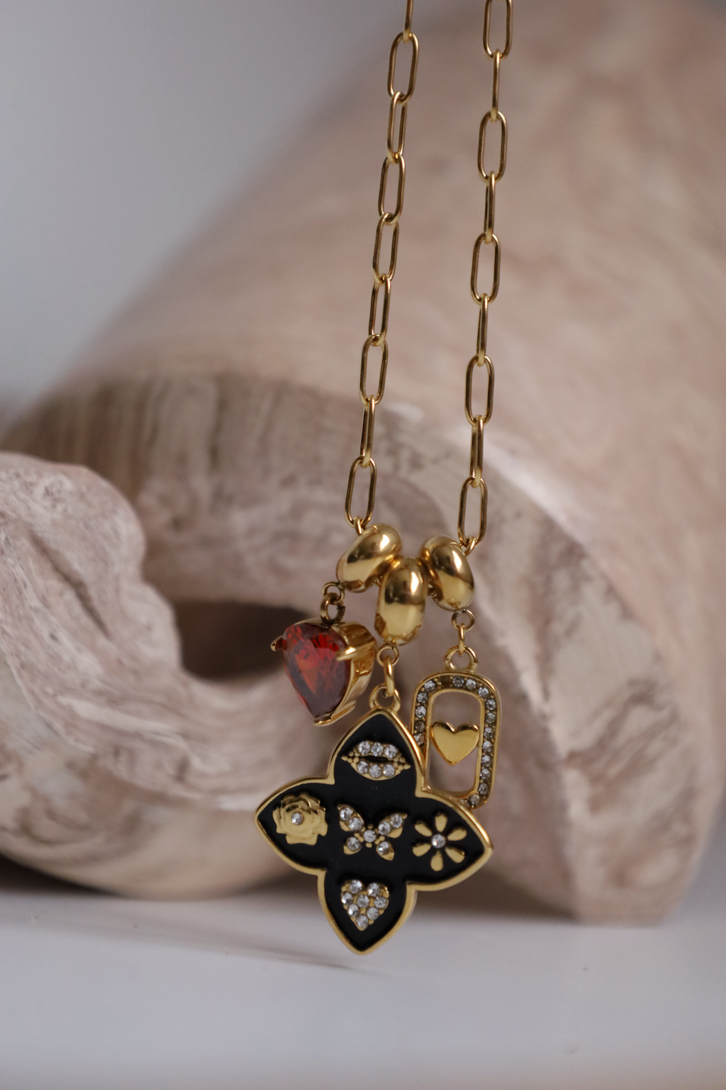 Multi Charm Heart Pendant Necklace