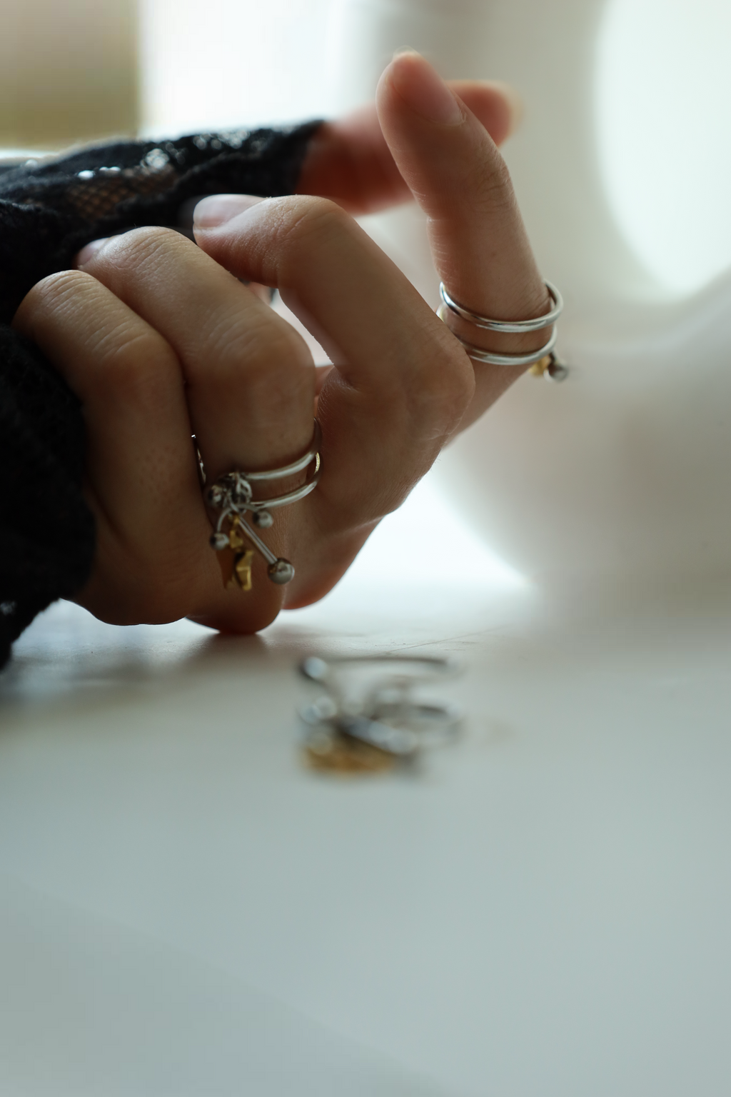 Star Charm Open Ring ,Two Tone