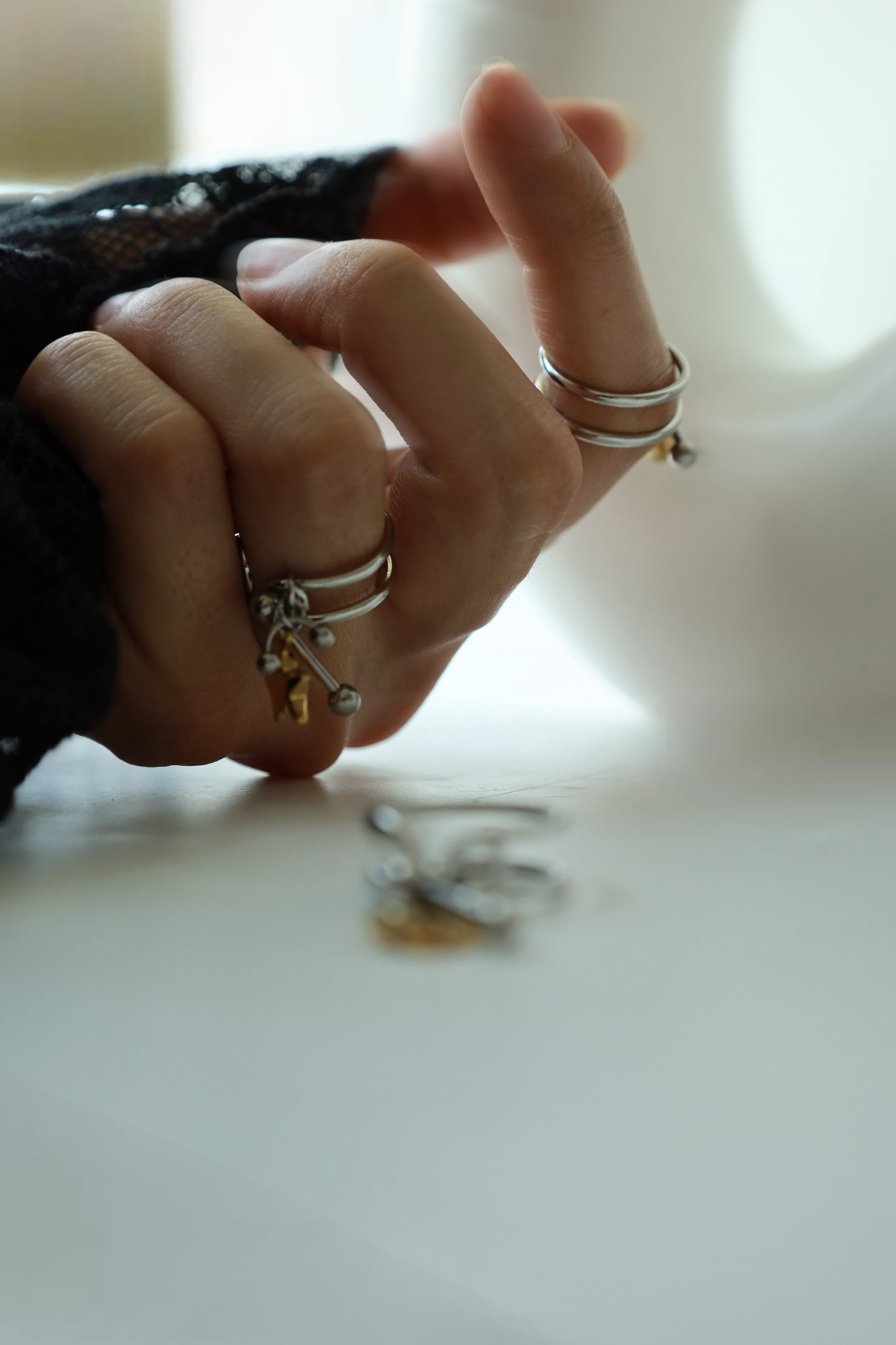 Star Charm Open Ring ,Two Tone