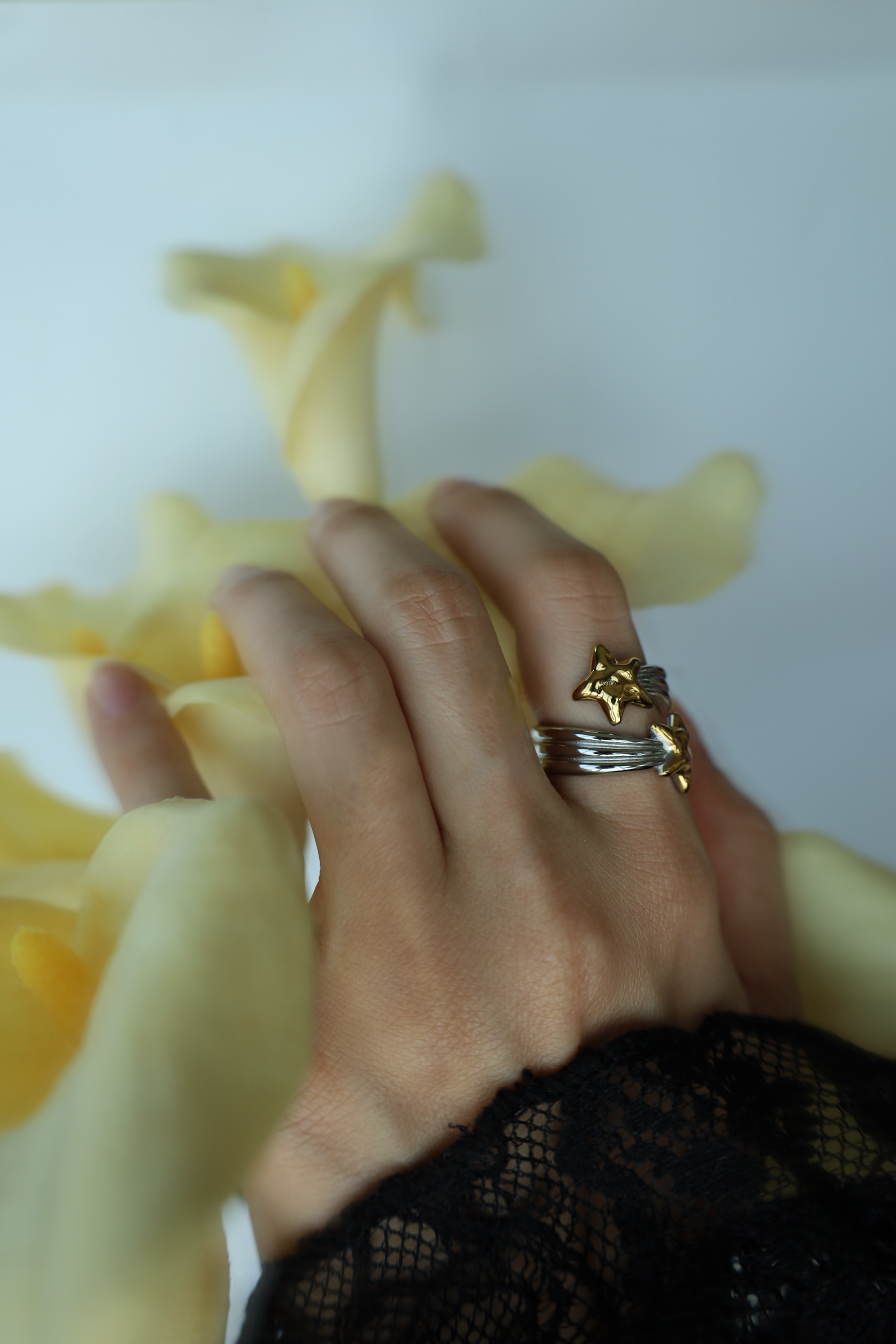 Double Star Open Ring, Two-Tone