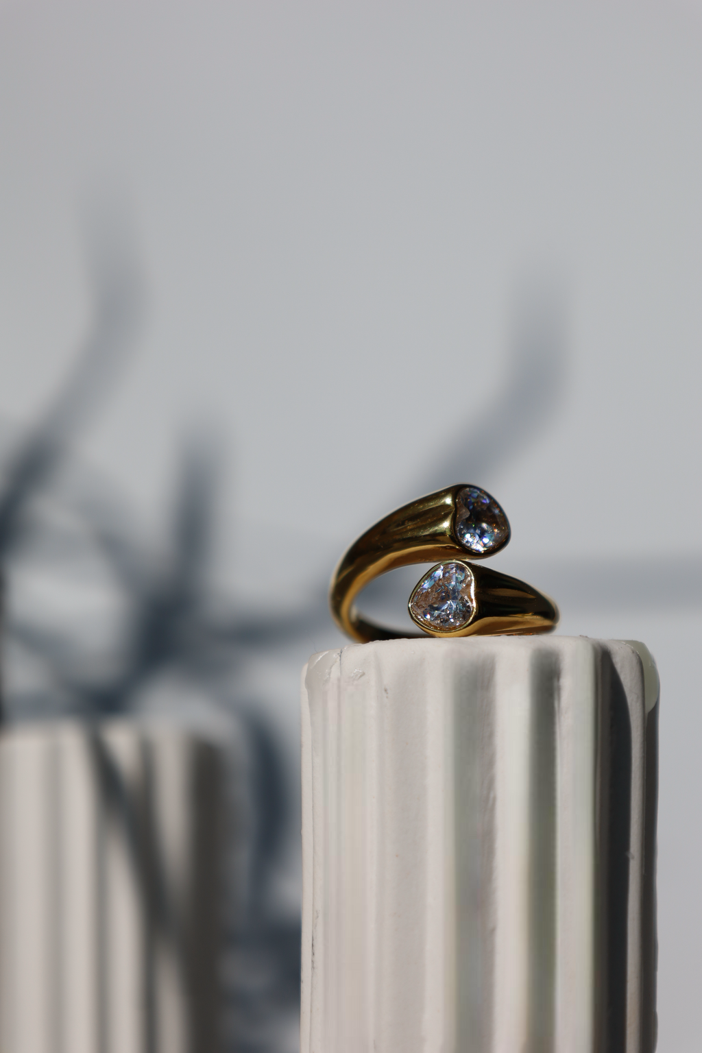 Double Heart Crystal Open Ring