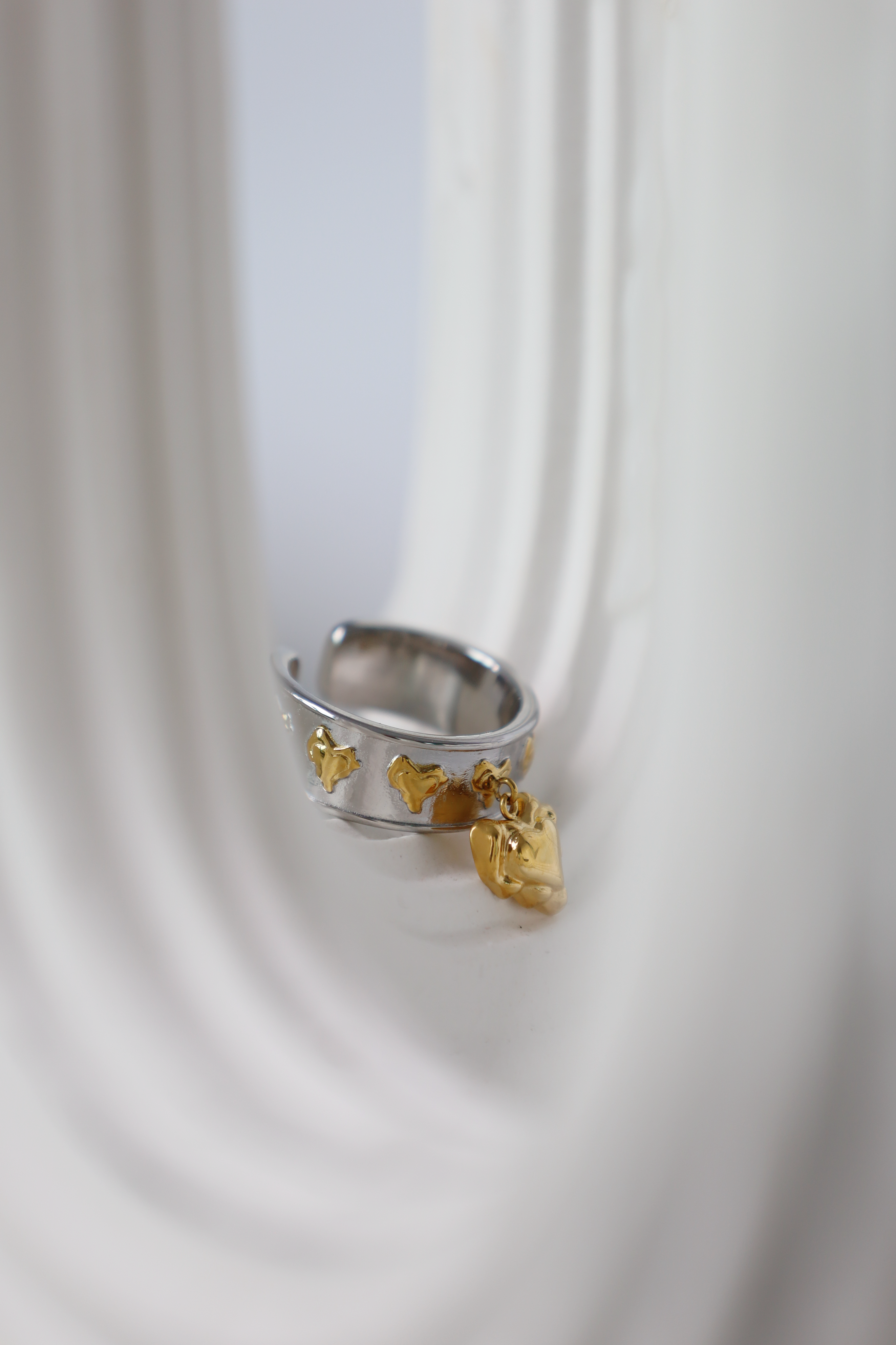 Multi Heart Charm Open Ring, Two Tone