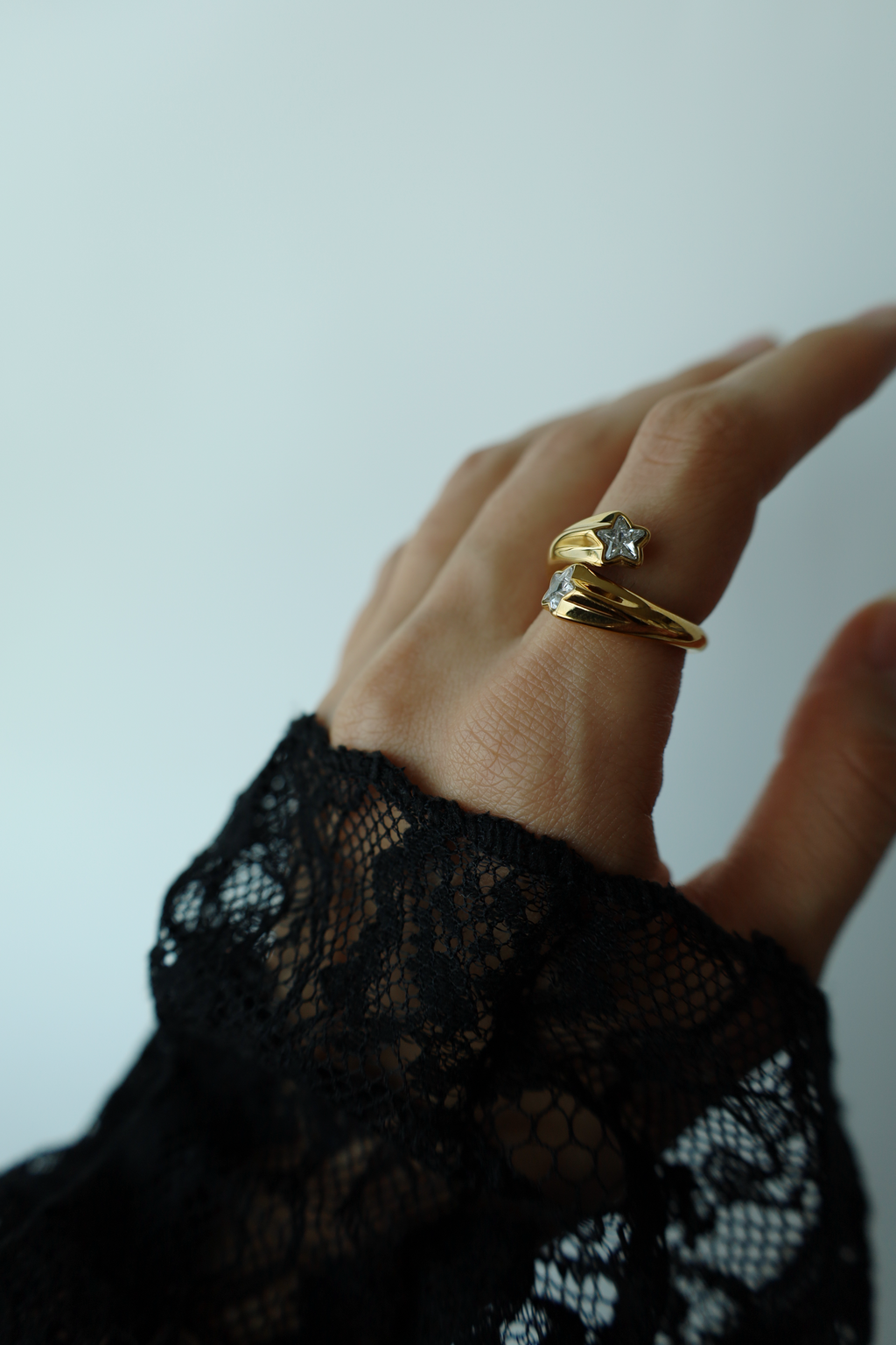 Double Star Crystal Open Ring