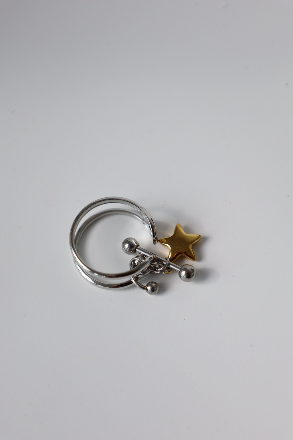 Star Charm Open Ring ,Two Tone
