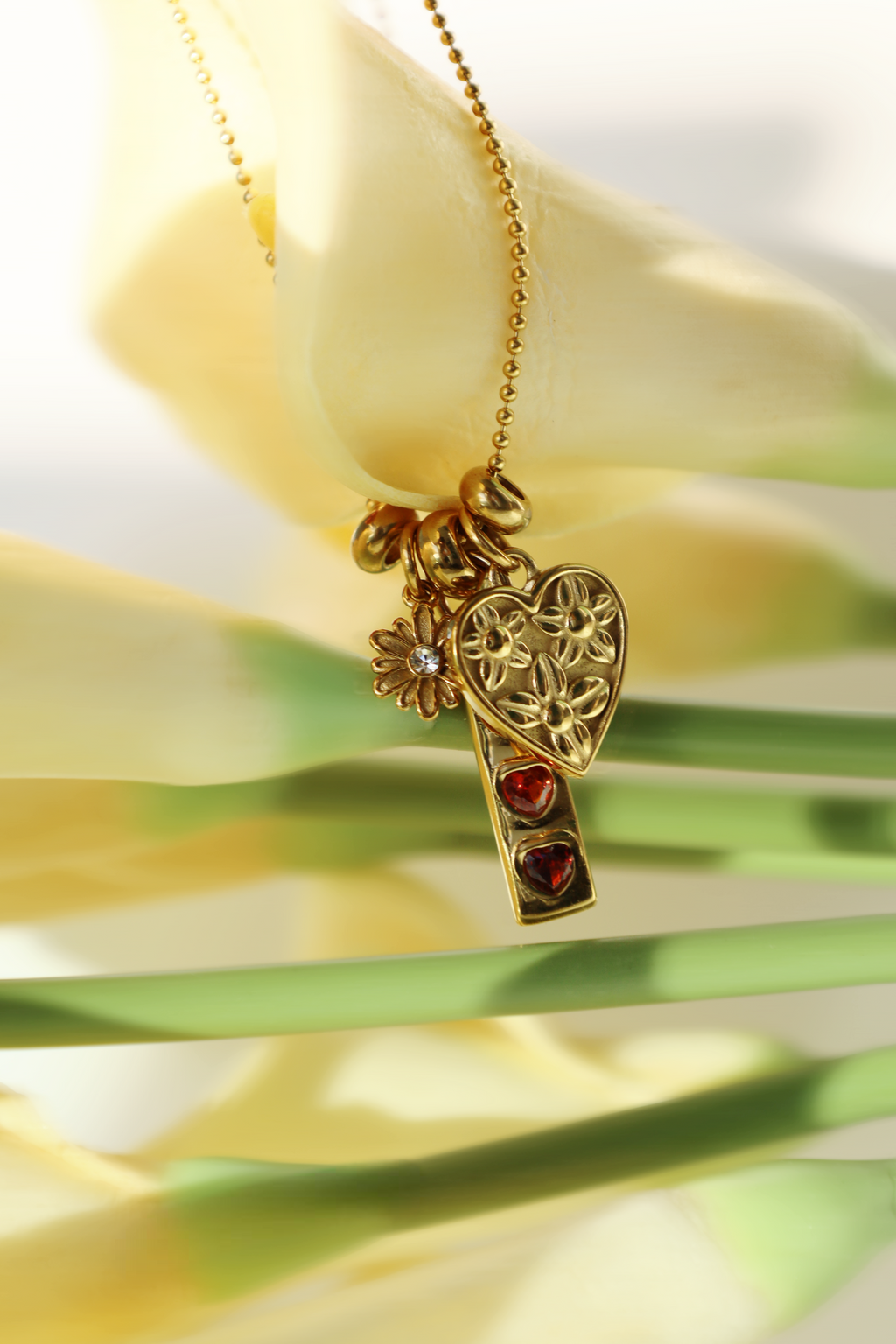 Heart Charm Cluster Necklace