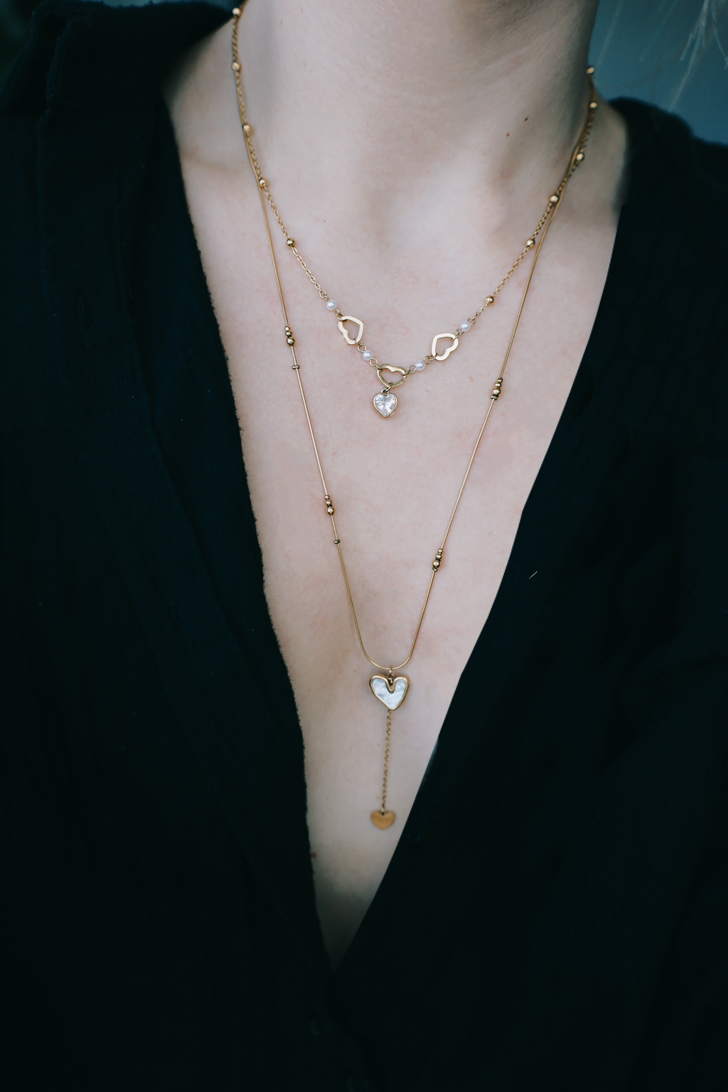Double Layer Heart drop Necklace