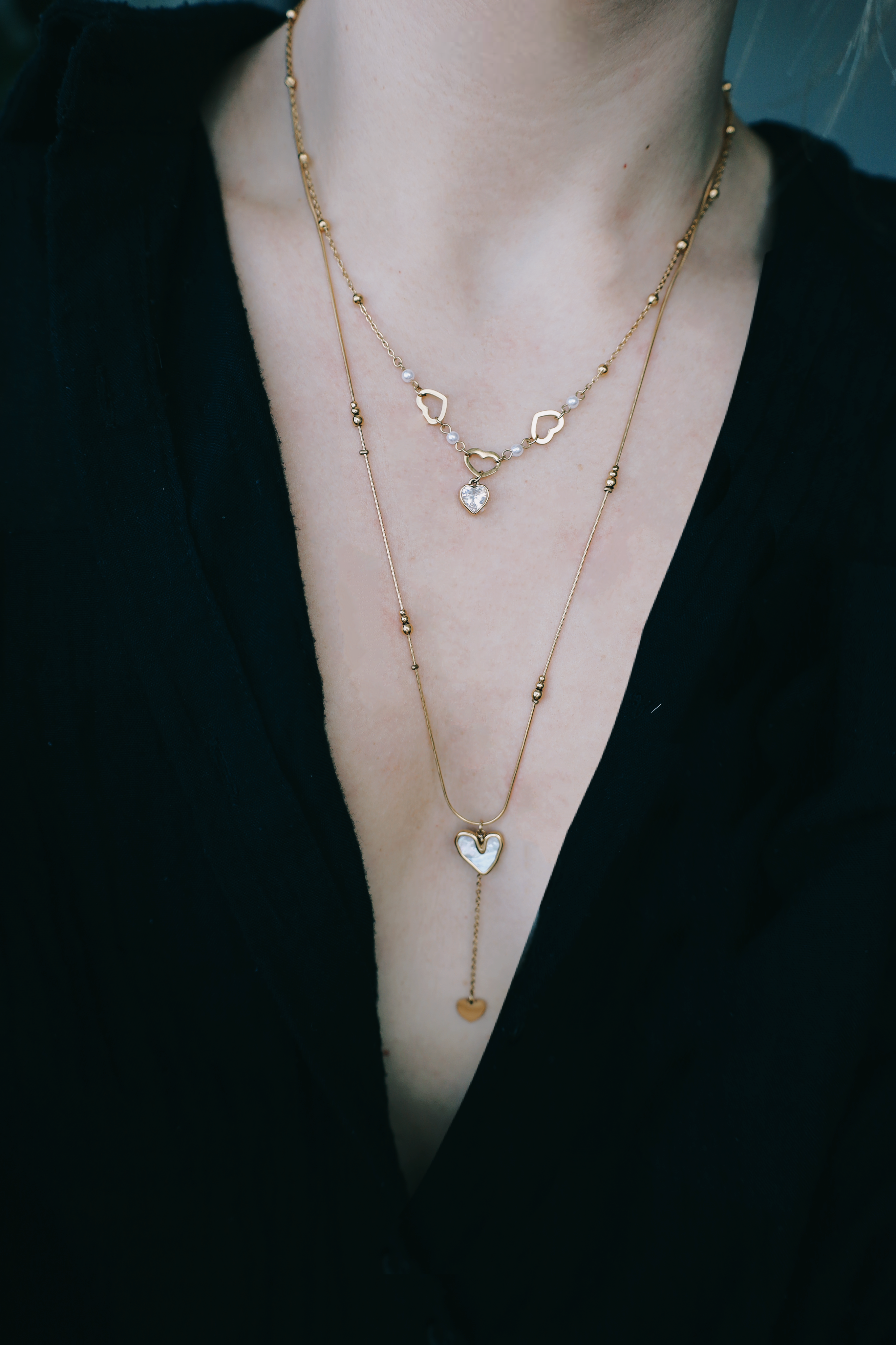 Double Layer Heart drop Necklace