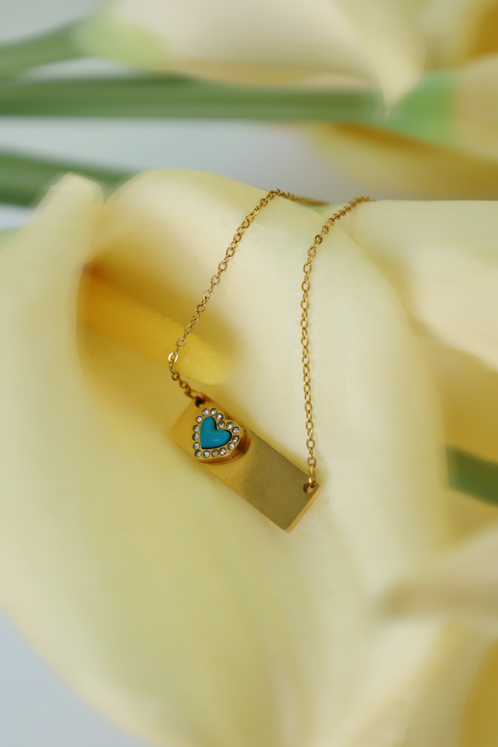 Blue Heart Bar Pendant Necklace