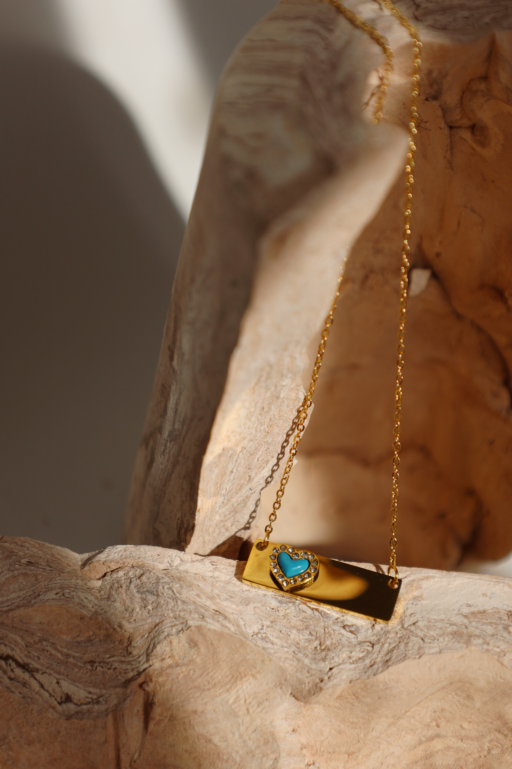 Blue Heart Bar Pendant Necklace