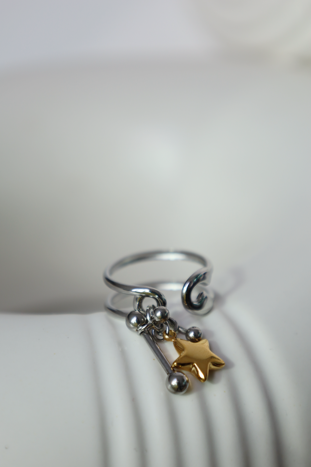 Star Charm Open Ring ,Two Tone