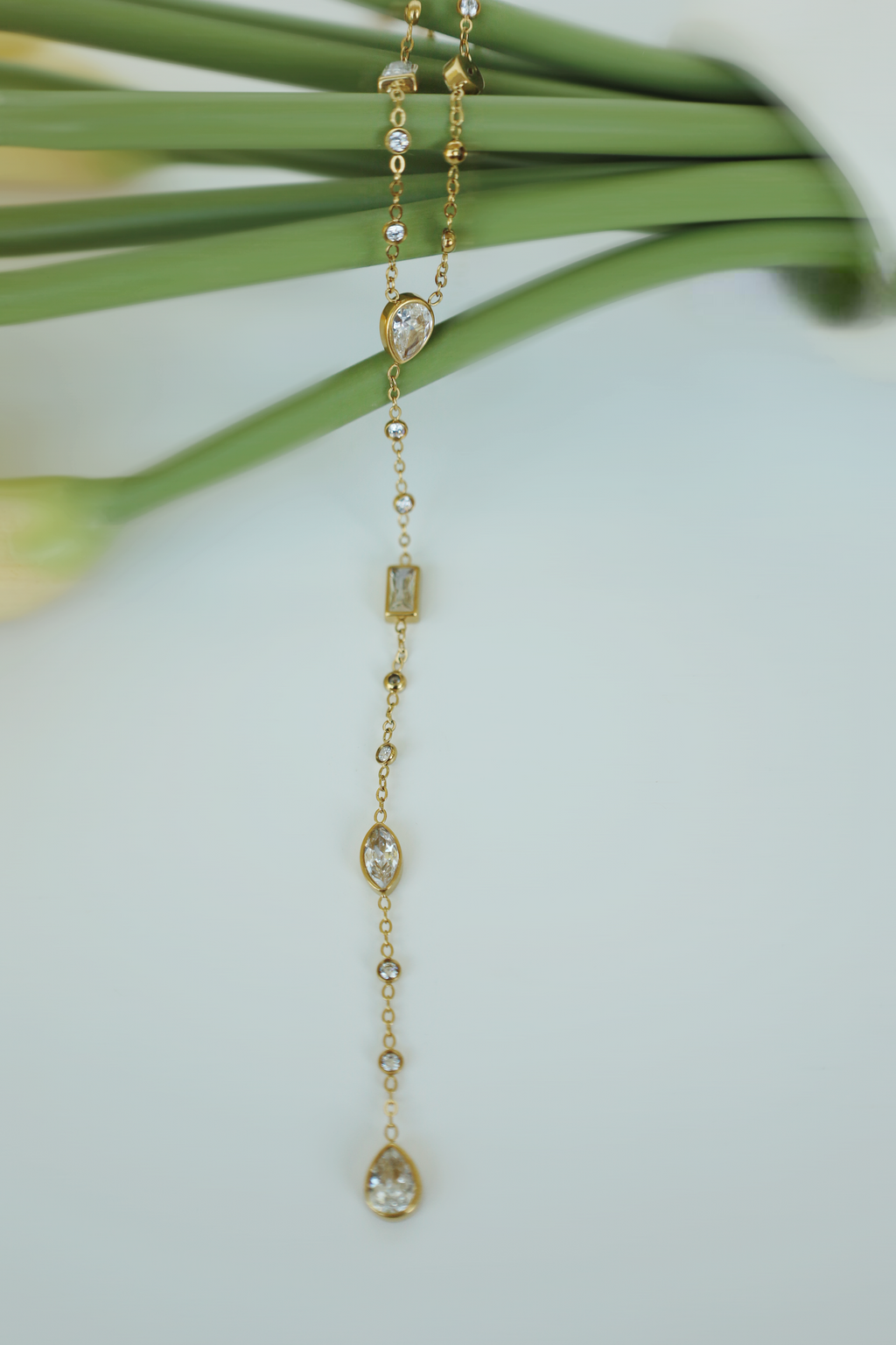 Delicate Crystal Y Necklace