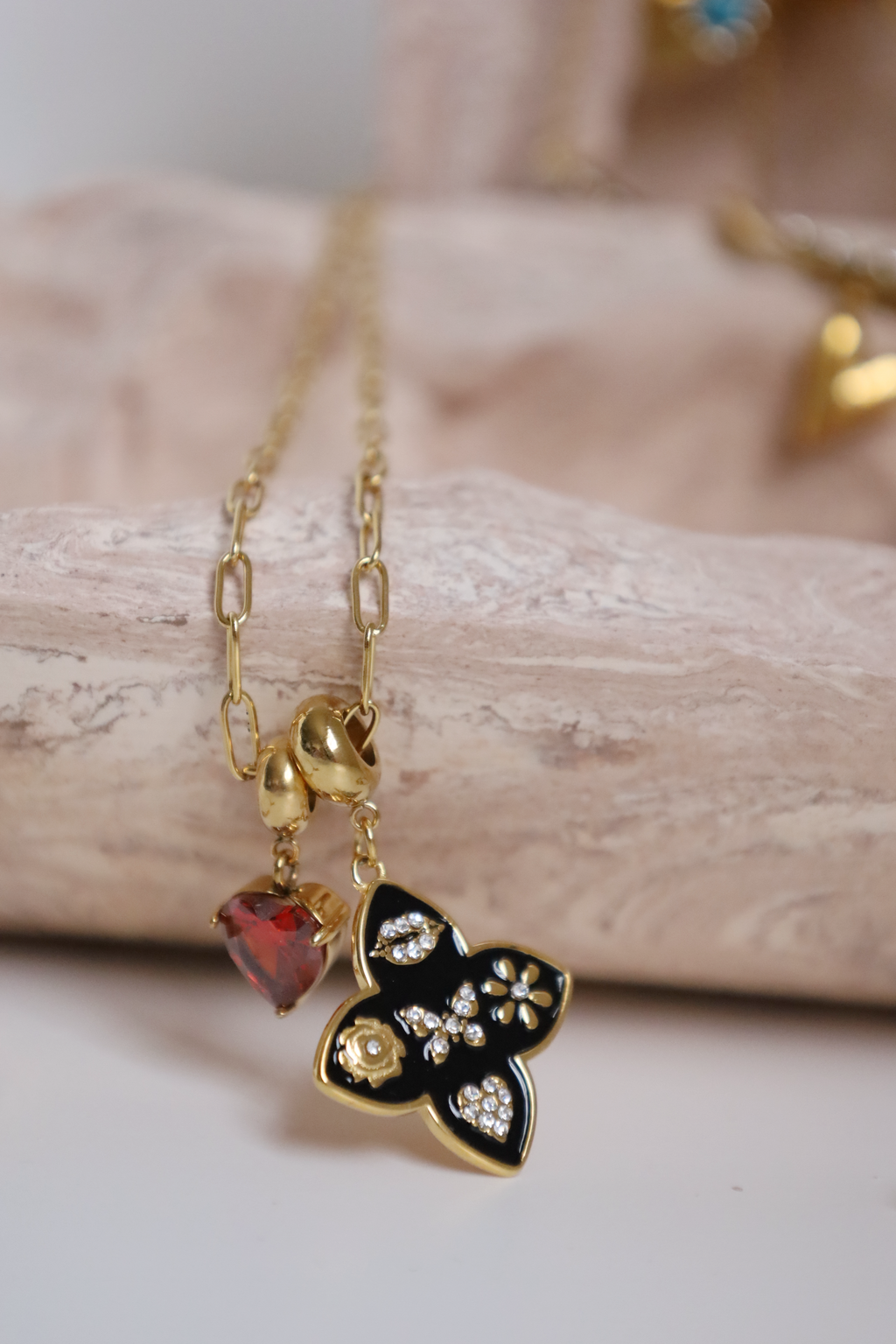 Multi Charm Heart Pendant Necklace