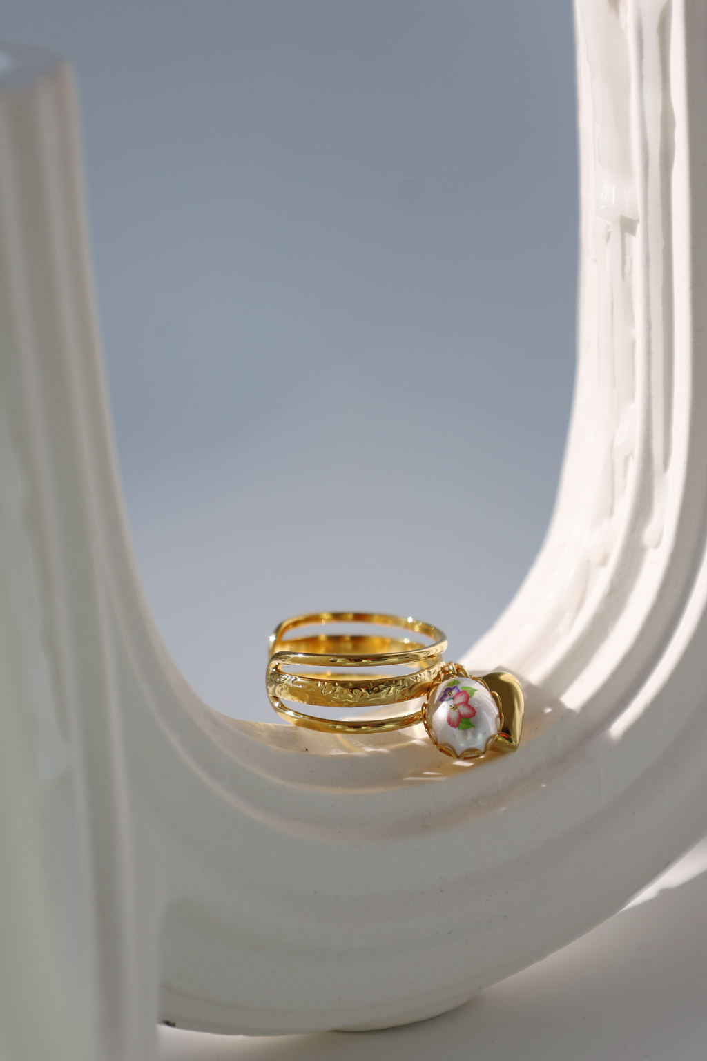 Heart & Pearl Charm Open Ring