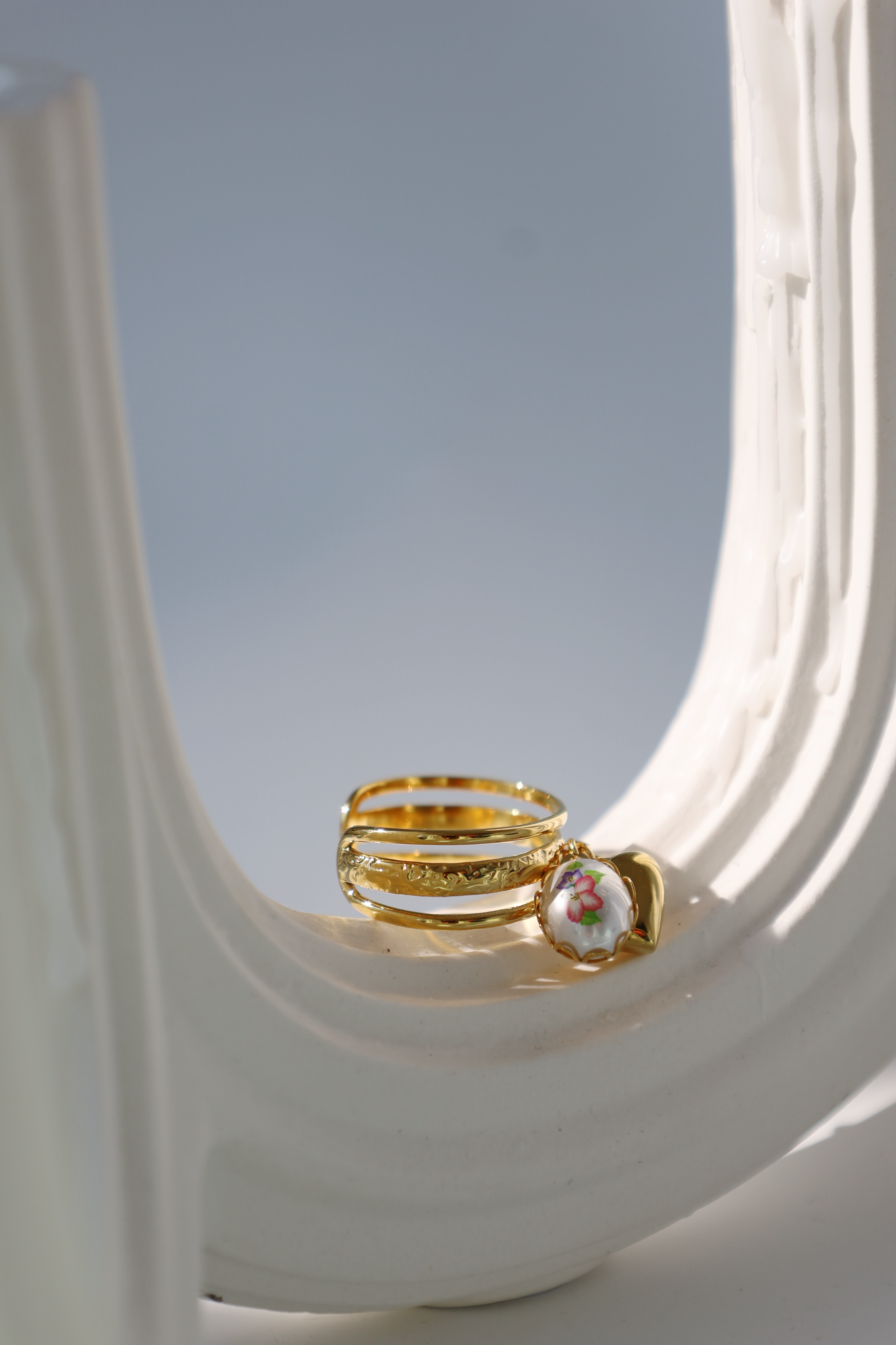 Heart & Pearl Charm Open Ring