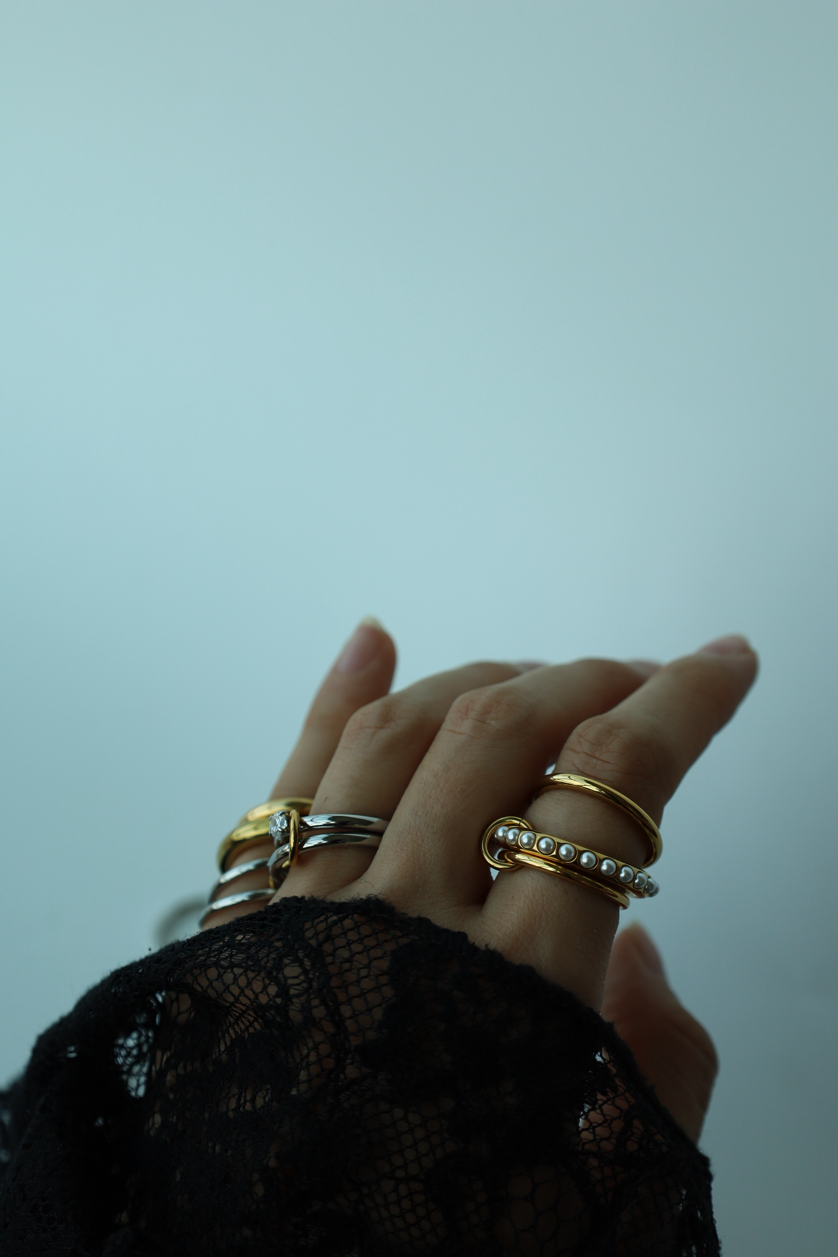 Double Circle Pearl Link Ring