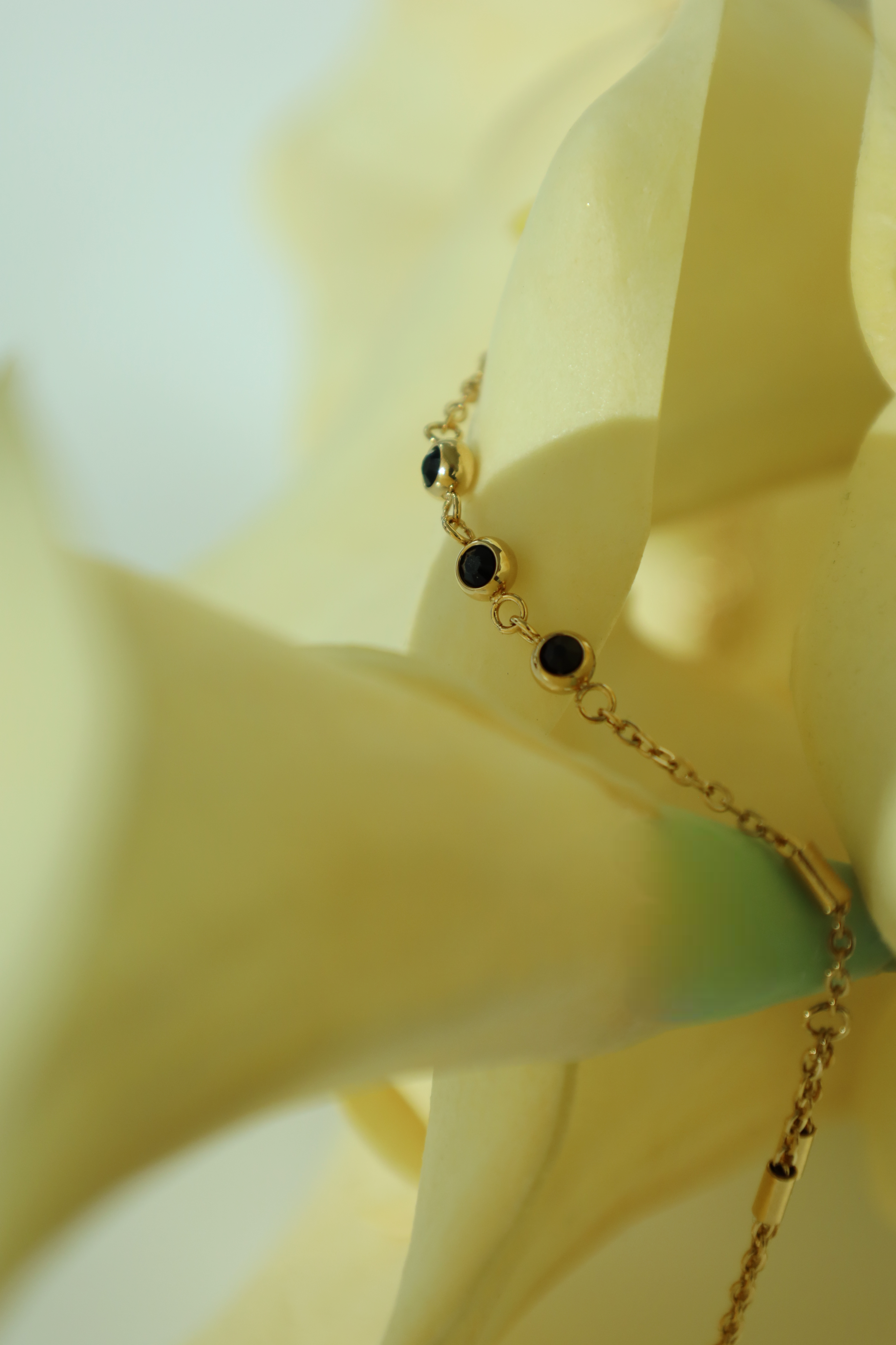 Minimal Black Bead Hand Chain Bracelet