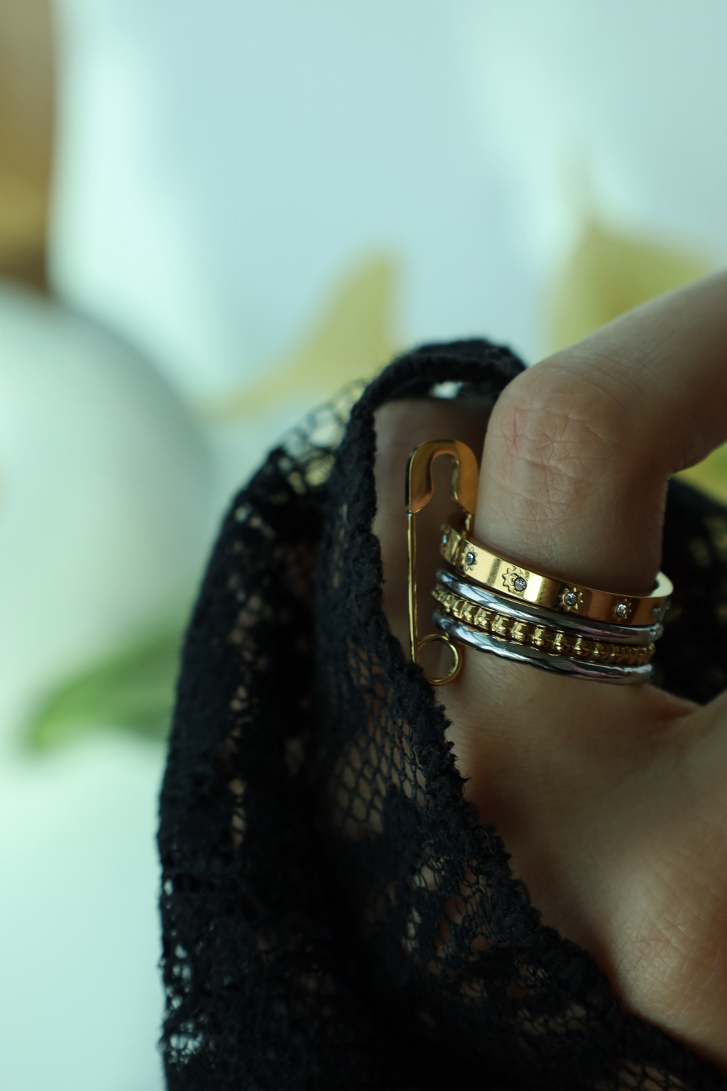 Layered Safety Pin Statement Ring