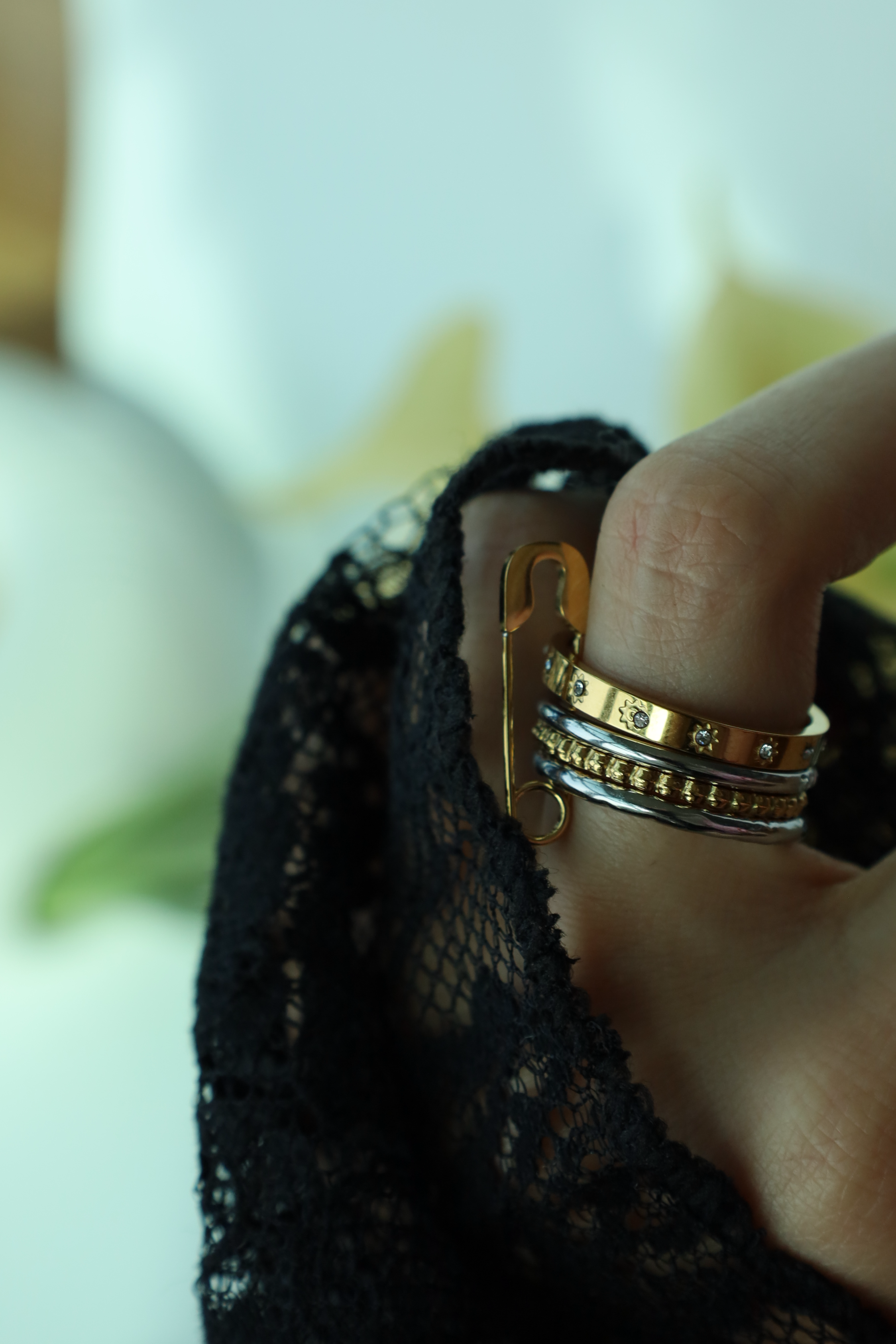 Layered Safety Pin Statement Ring