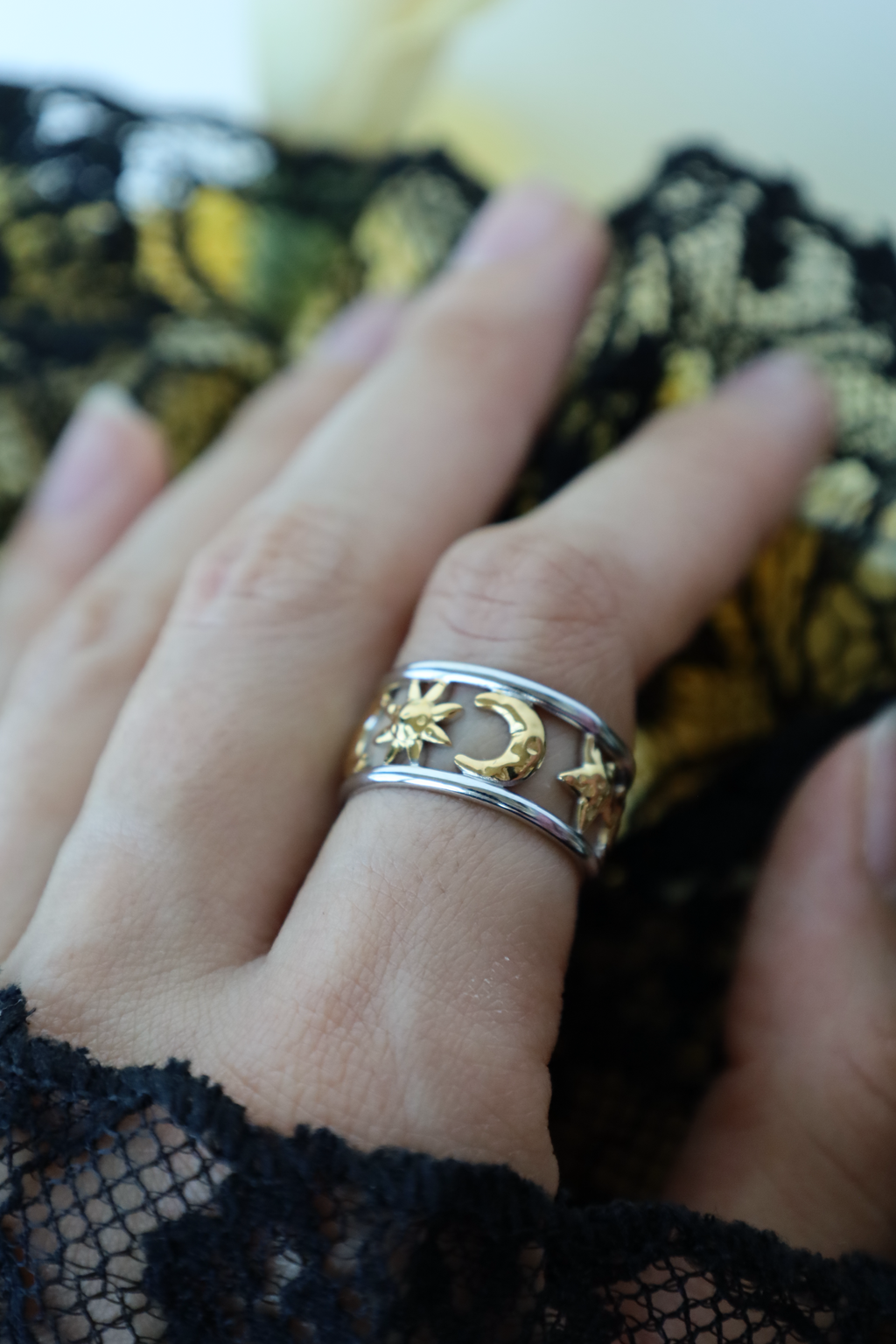 Sun & Moon Open Ring, Two Tone