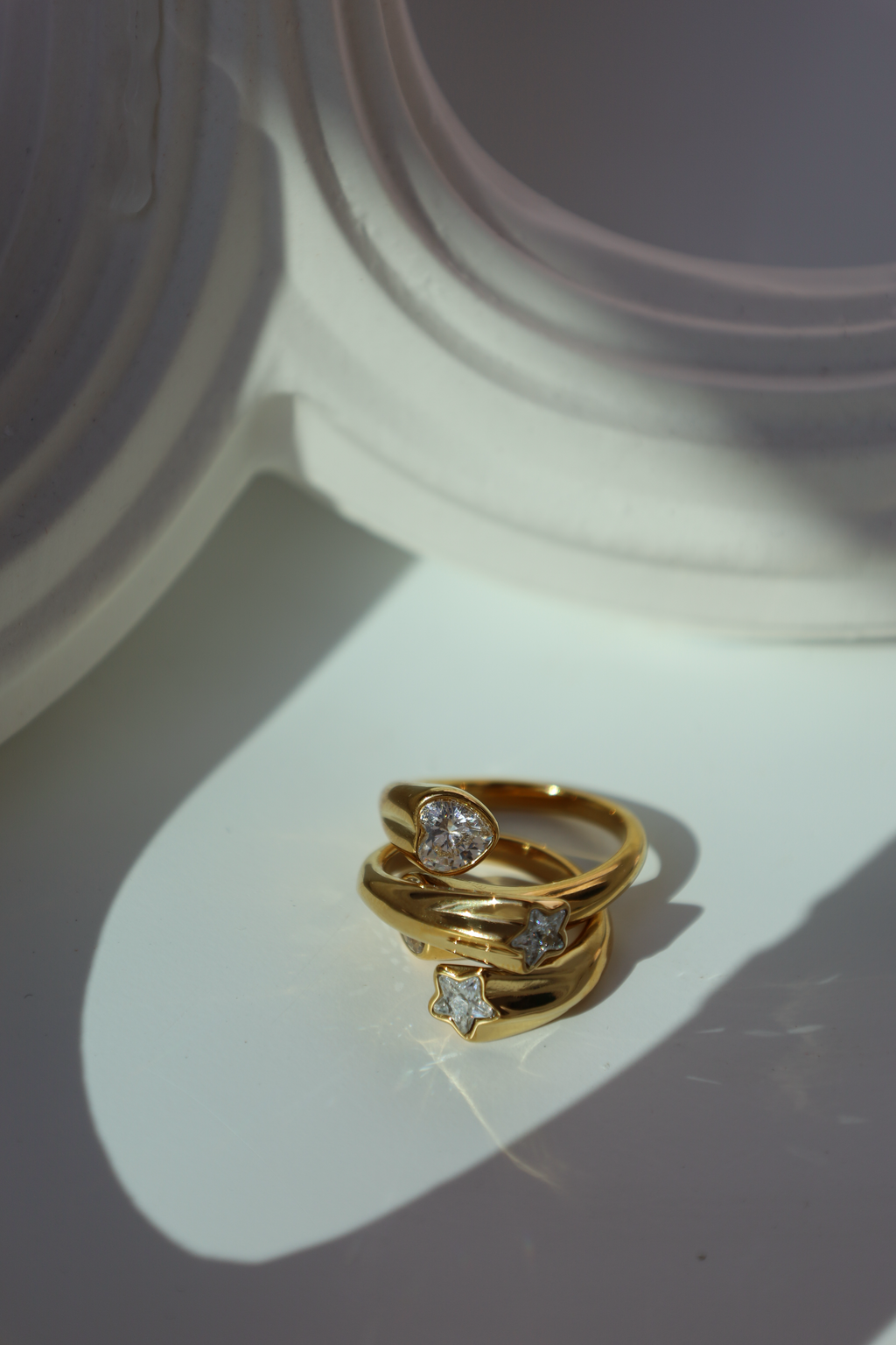 Double Heart Crystal Open Ring