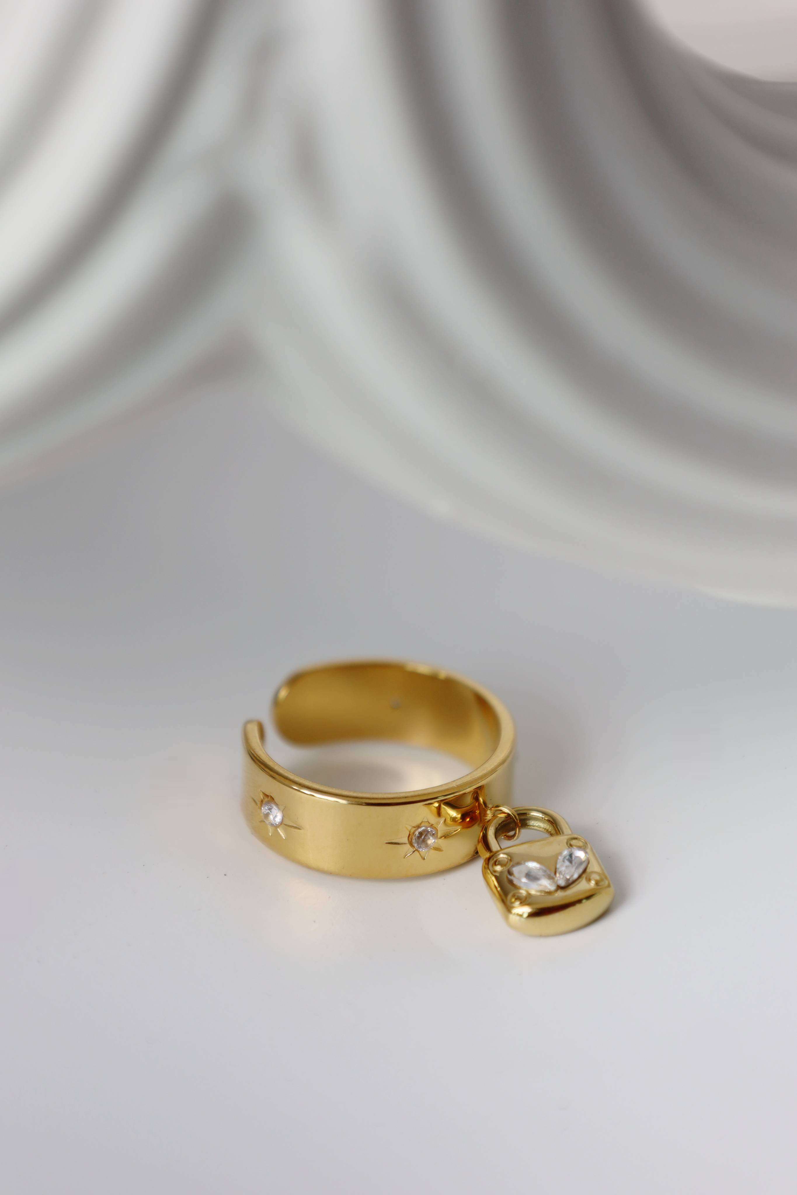 Heart Lock Charm Open Ring