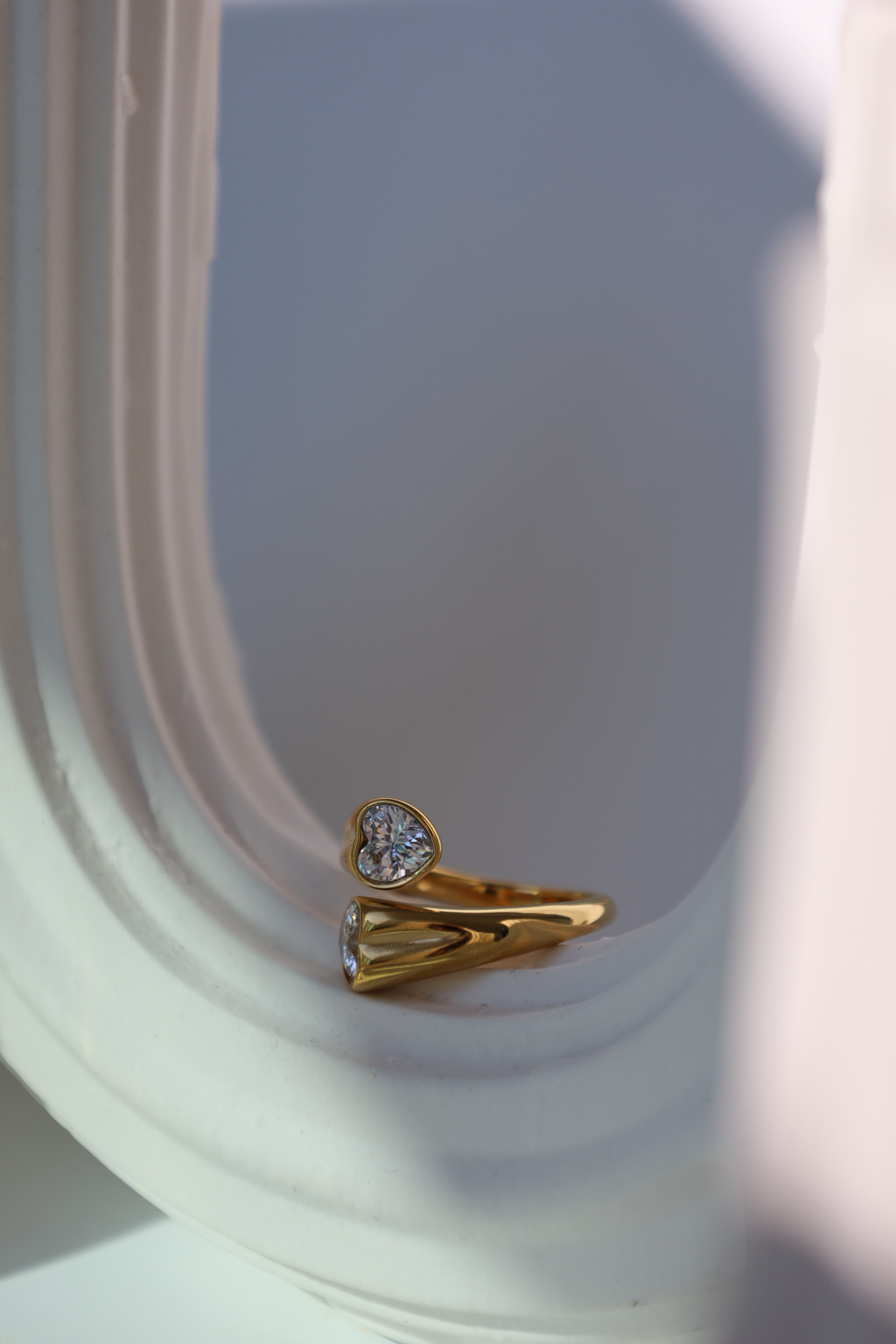 Double Heart Crystal Open Ring