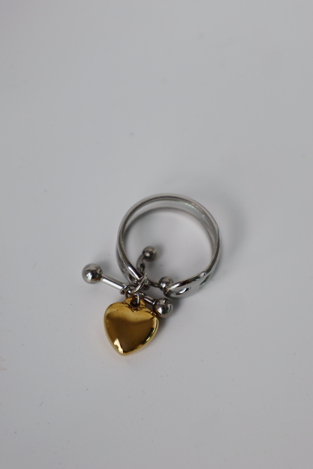 Heart Charm Open Ring ,Two Tone