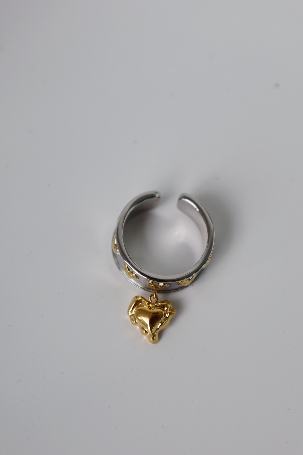 Multi Heart Charm Open Ring, Two Tone