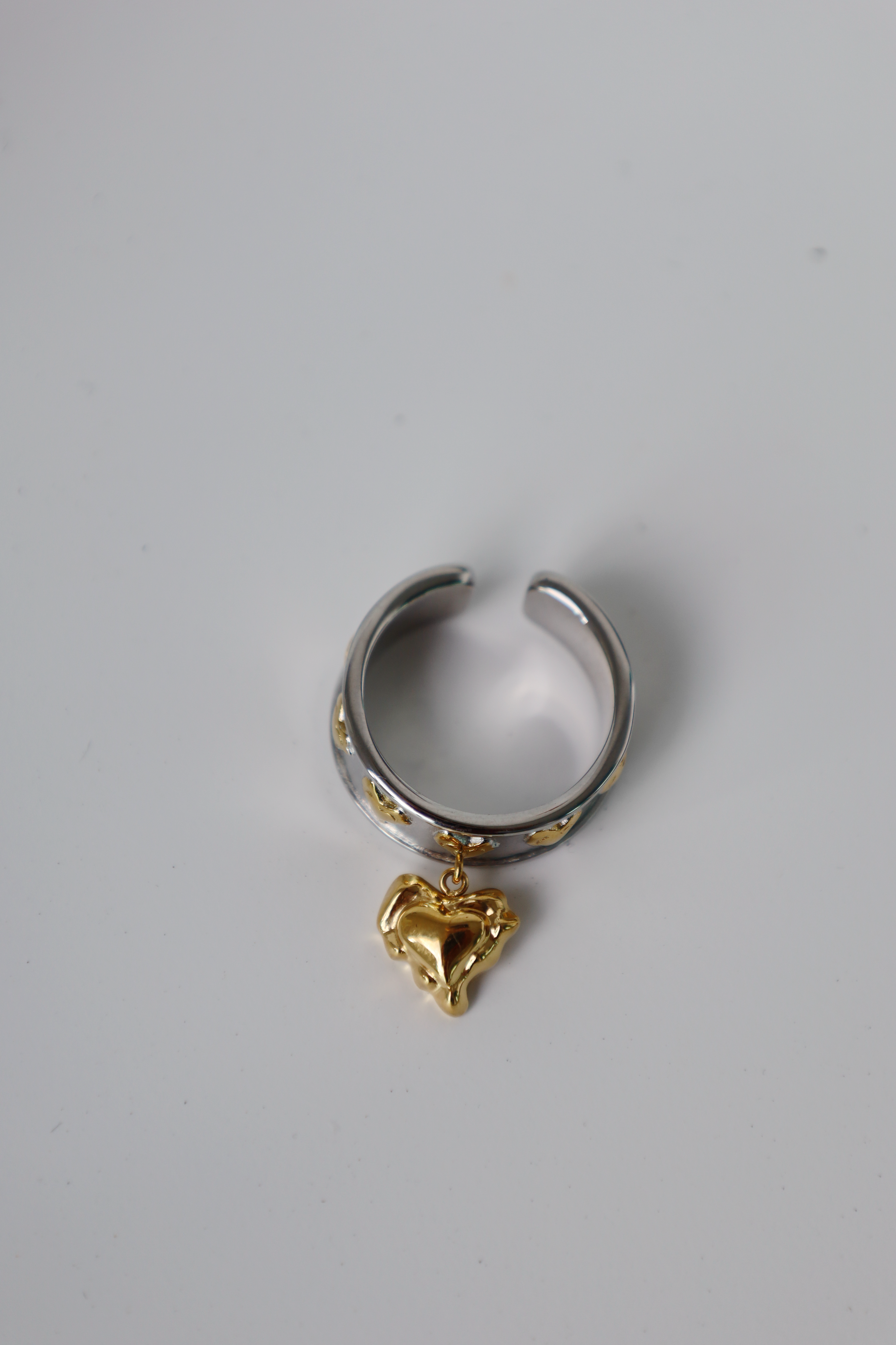 Multi Heart Charm Open Ring, Two Tone