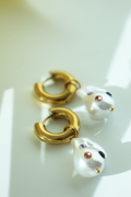 Abstract Pearl Drop Hoop Earrings