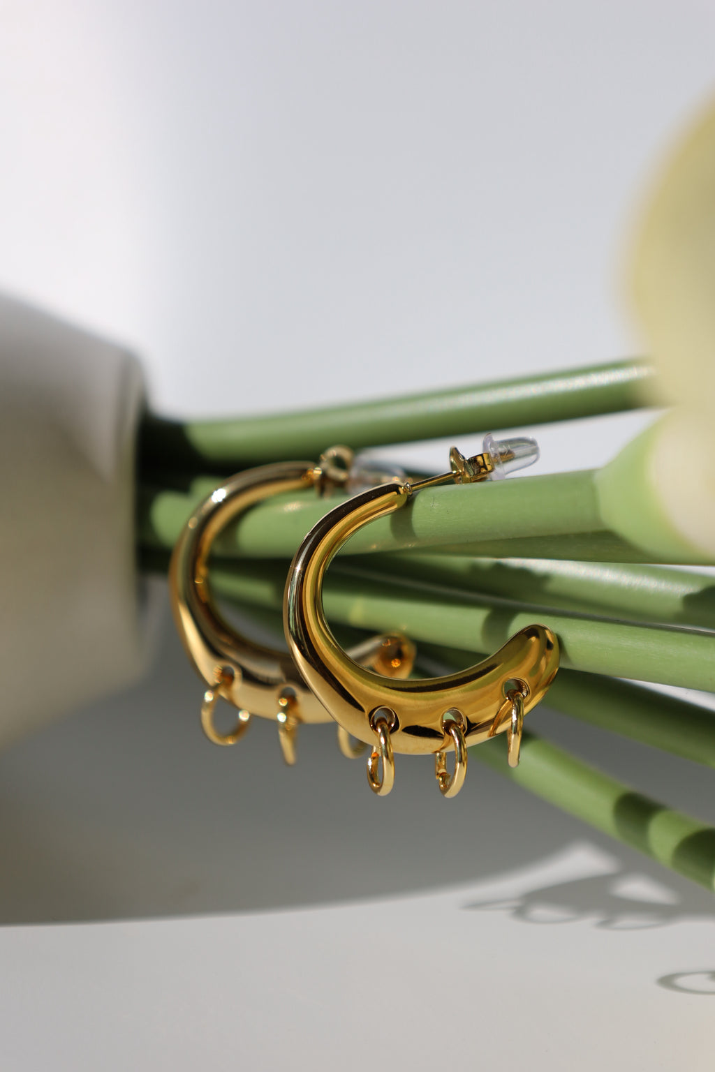 Chunky Curved Hoop Drop Earrings with Dangling Rings