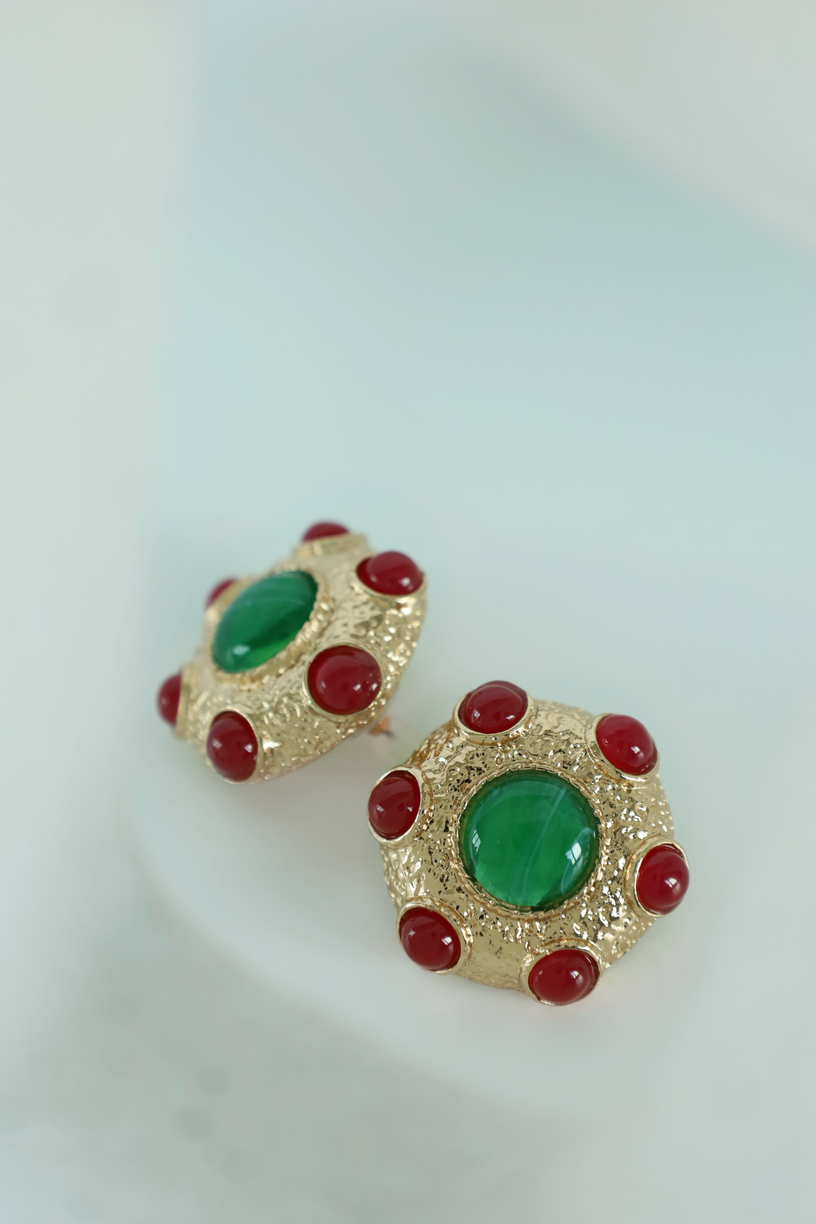 Green And Red Stud Earring