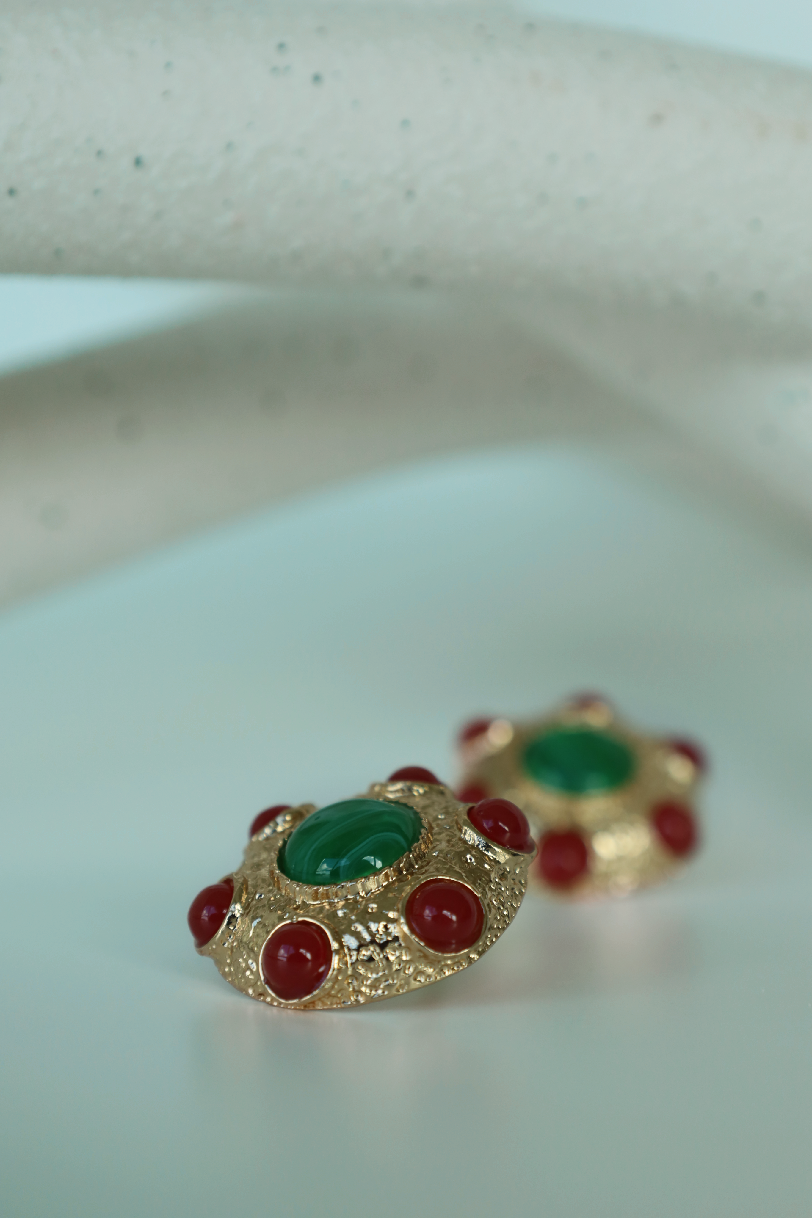 Green And Red Stud Earring