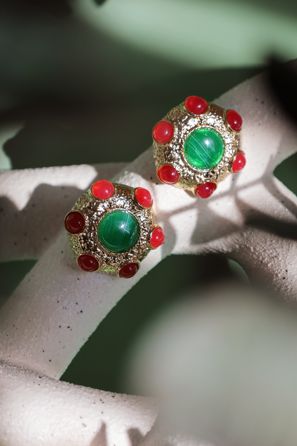 Green And Red Stud Earring