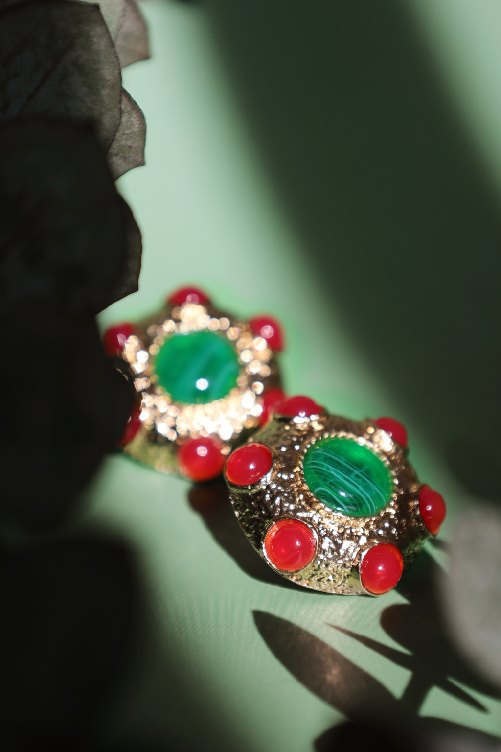 Green And Red Stud Earring