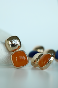 Gold Drop Stud Earrings With Orange Stone