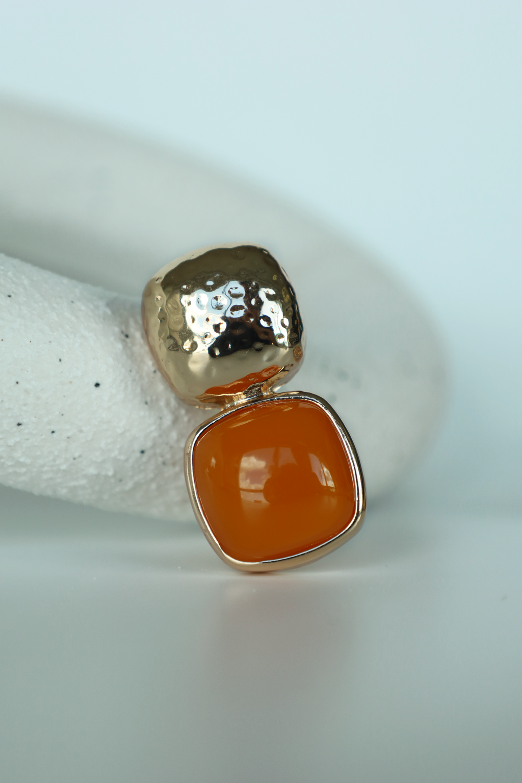 Gold Drop Stud Earrings With Orange Stone