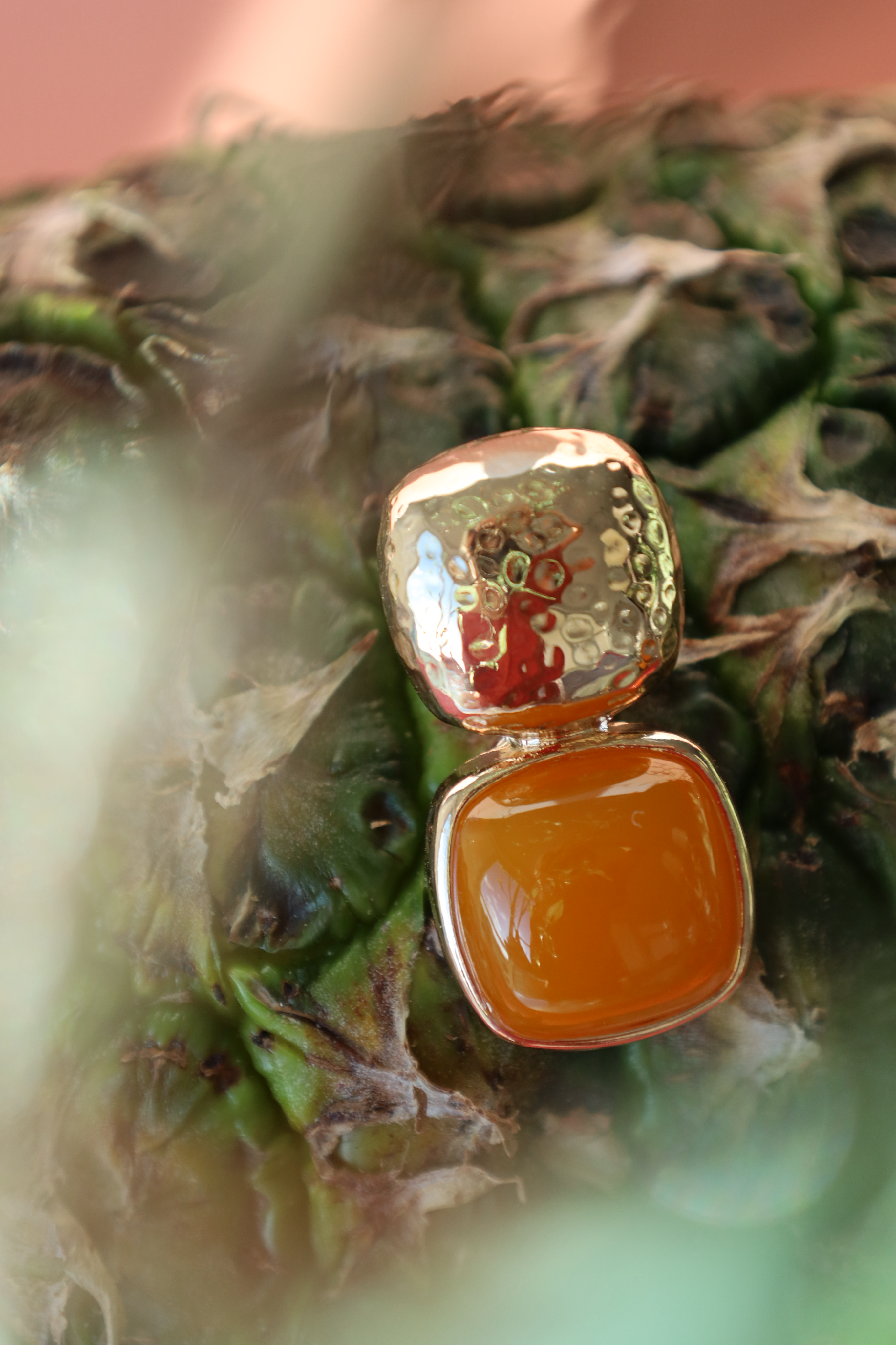 Gold Drop Stud Earrings With Orange Stone