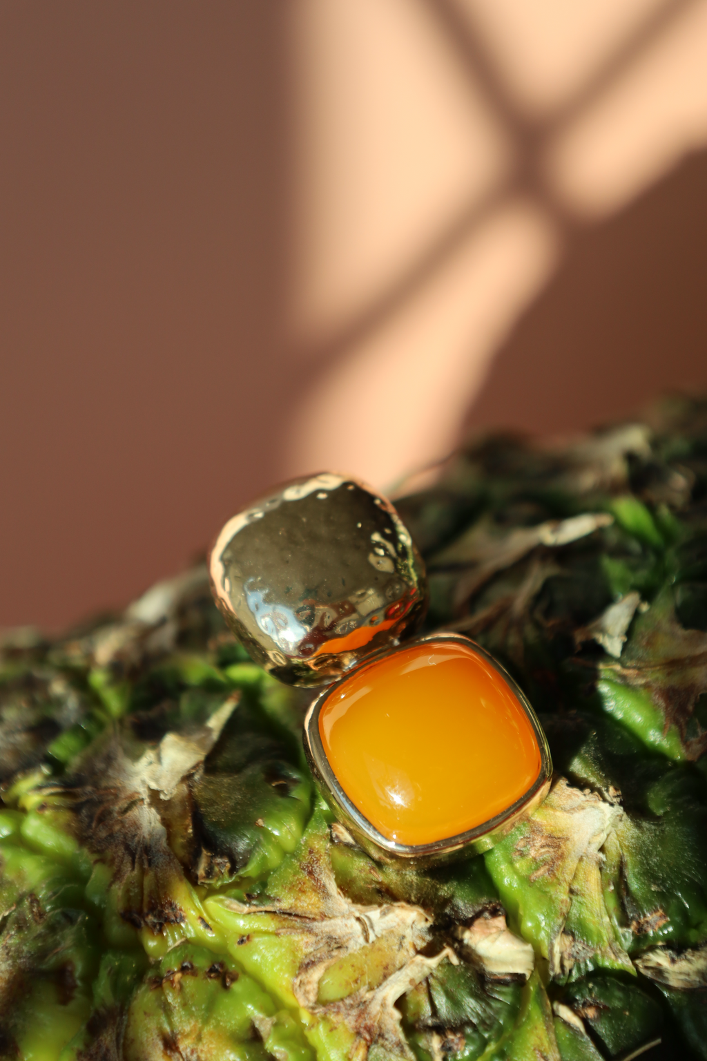 Gold Drop Stud Earrings With Orange Stone