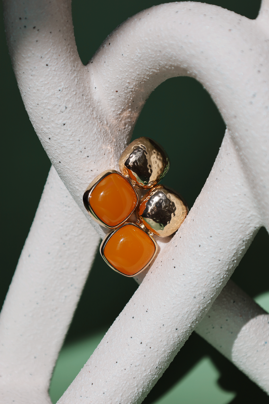 Gold Drop Stud Earrings With Orange Stone